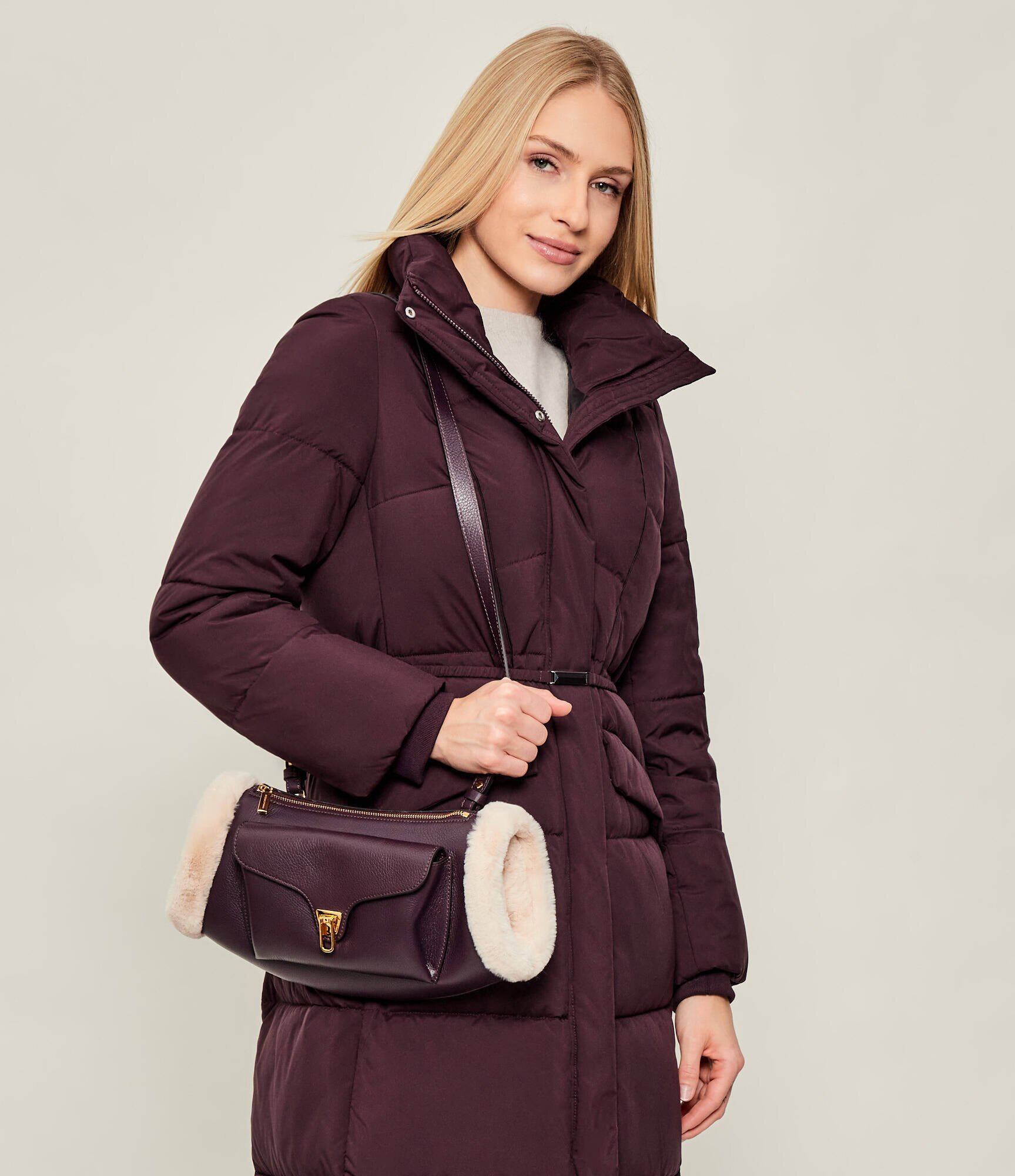 Coccinelle De piele geantă pe umăr Beat | shearling