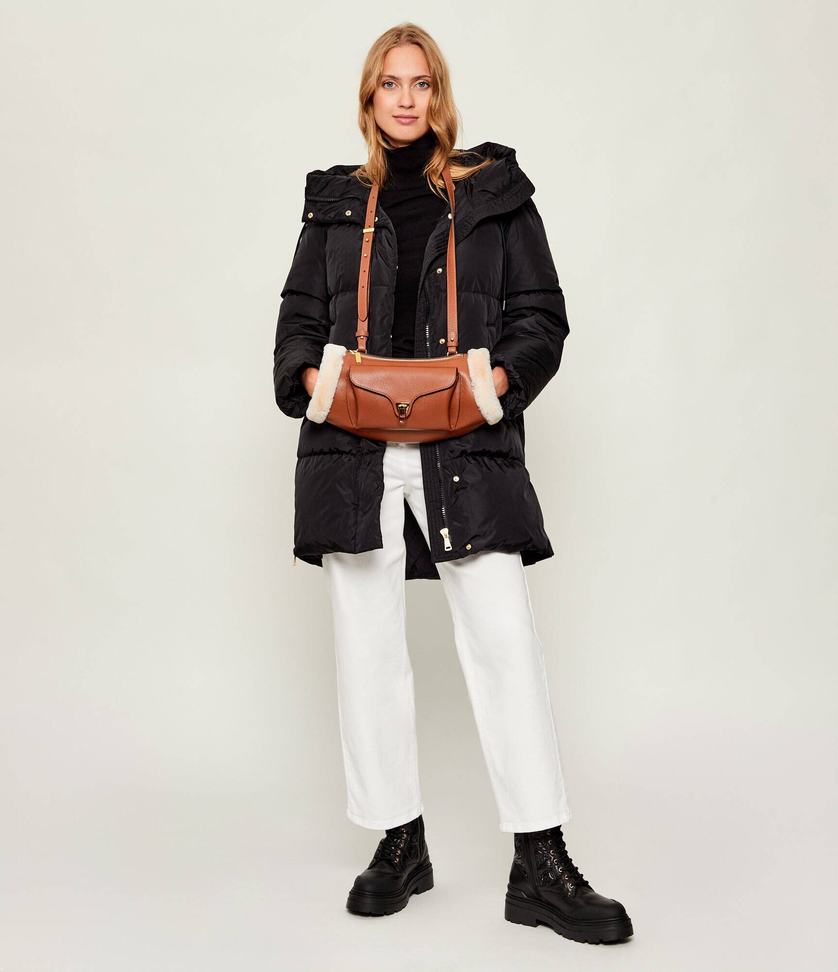 Coccinelle De piele geantă pe umăr Beat | shearling