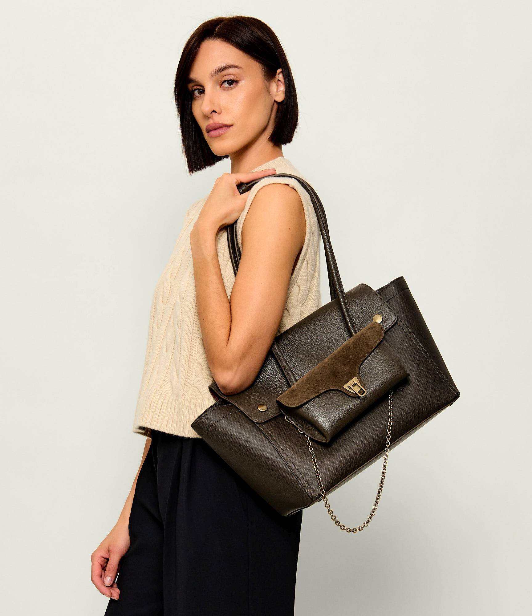Coccinelle Geantă shopper 3 în 1 Double Beat cu adaos de piele