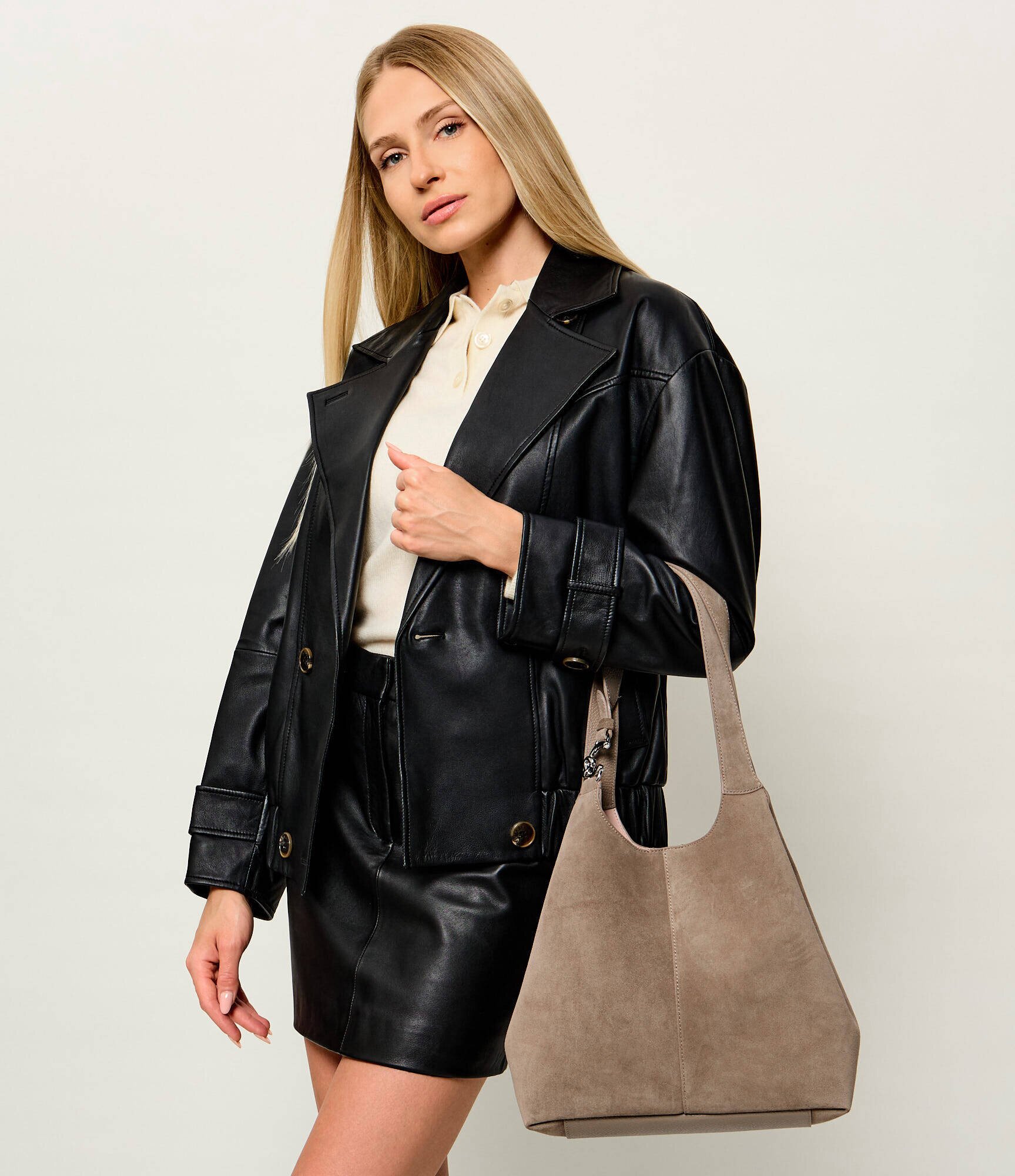 Coccinelle Geantă shopper + borsetă C-Easy | piele întoarsă