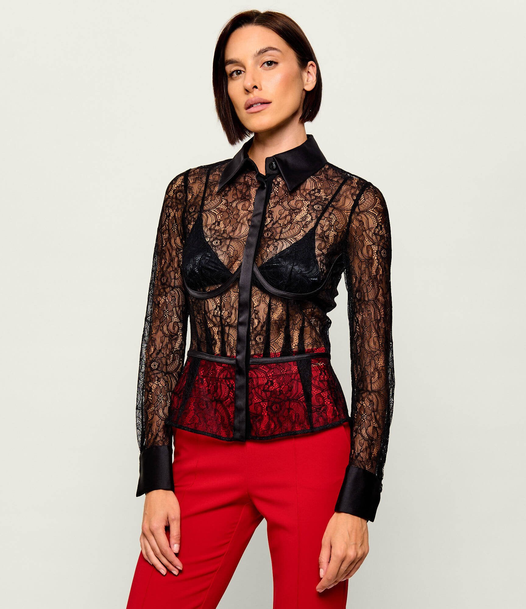 Elisabetta Franchi De dantelă cămașă | Slim Fit