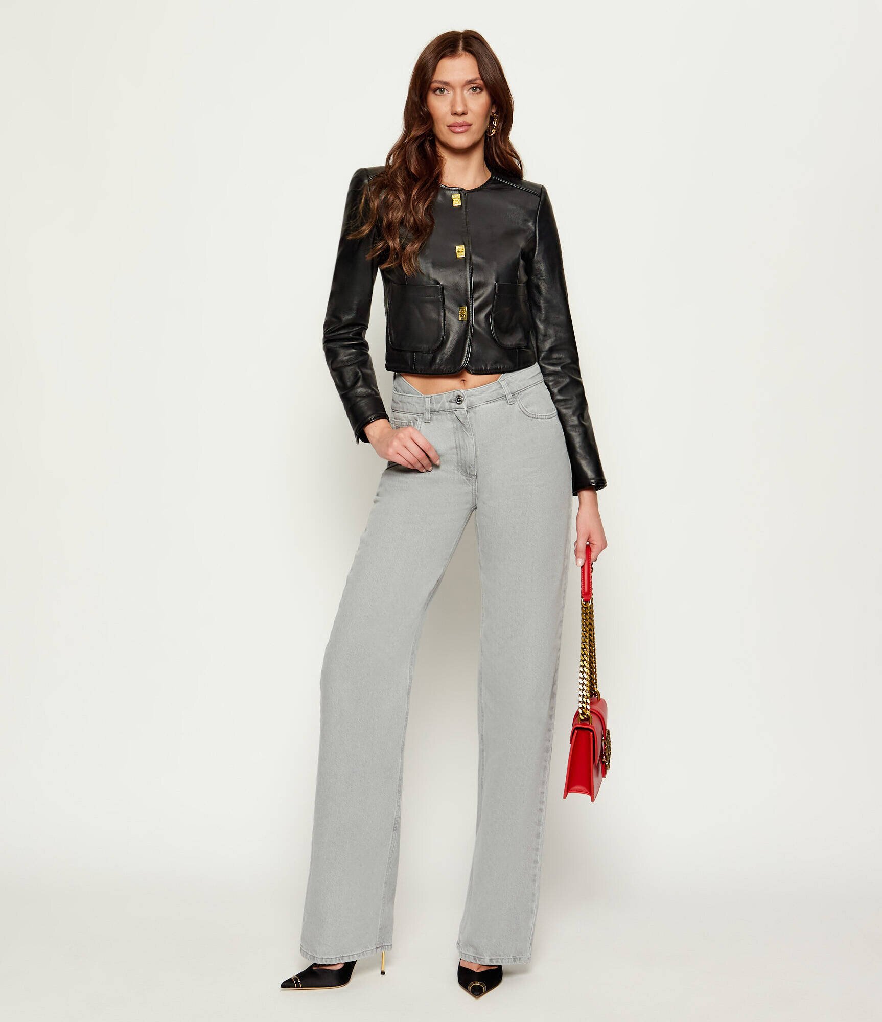 Elisabetta Franchi Geacă de piele | Cropped Fit