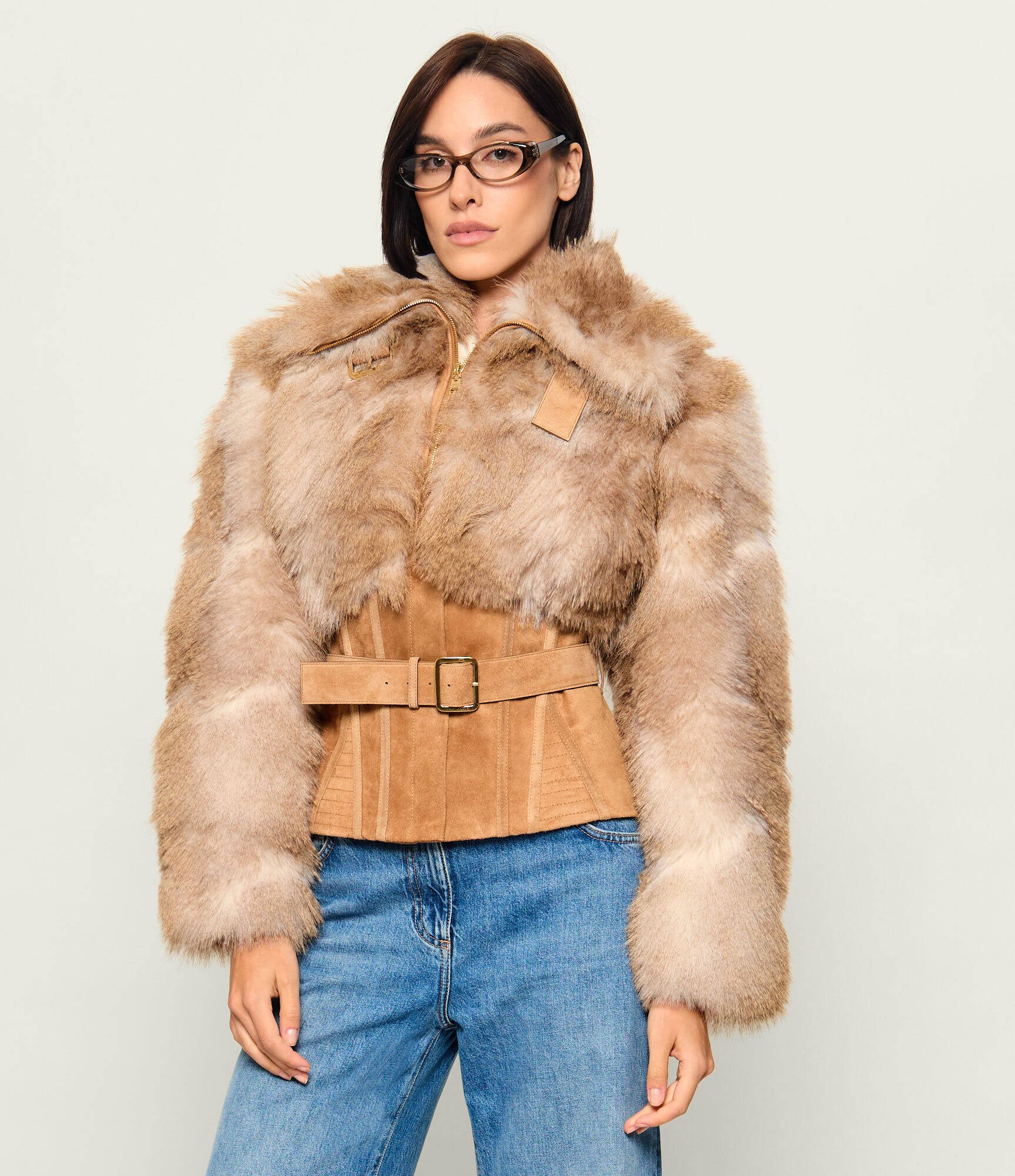 Elisabetta Franchi Geacă | Slim Fit | piele întoarsă