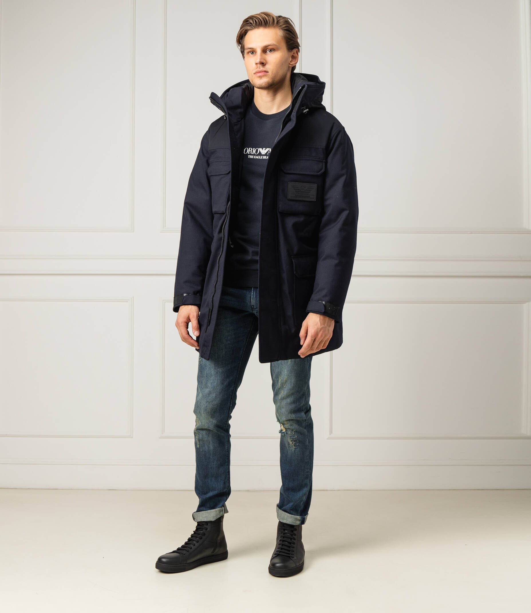 Emporio Armani geacă | Regular Fit | z dodatkiem wełny