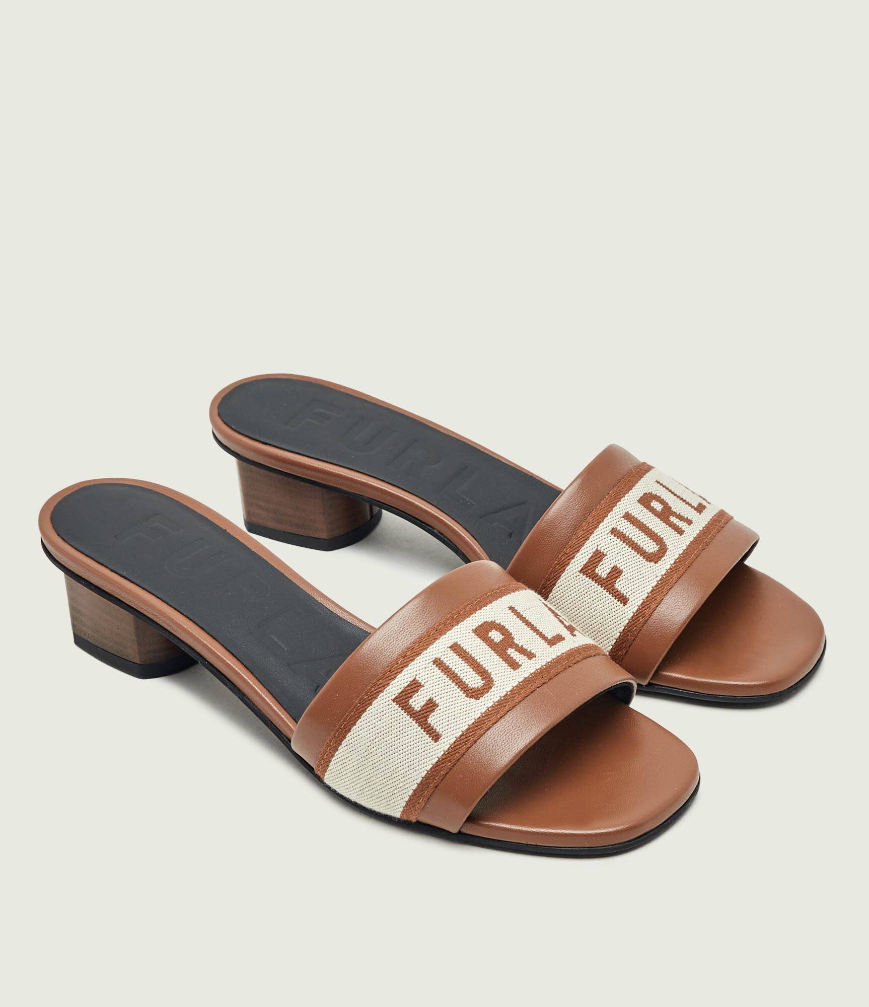 Furla De piele șlapi cu toc gros CILINDRO