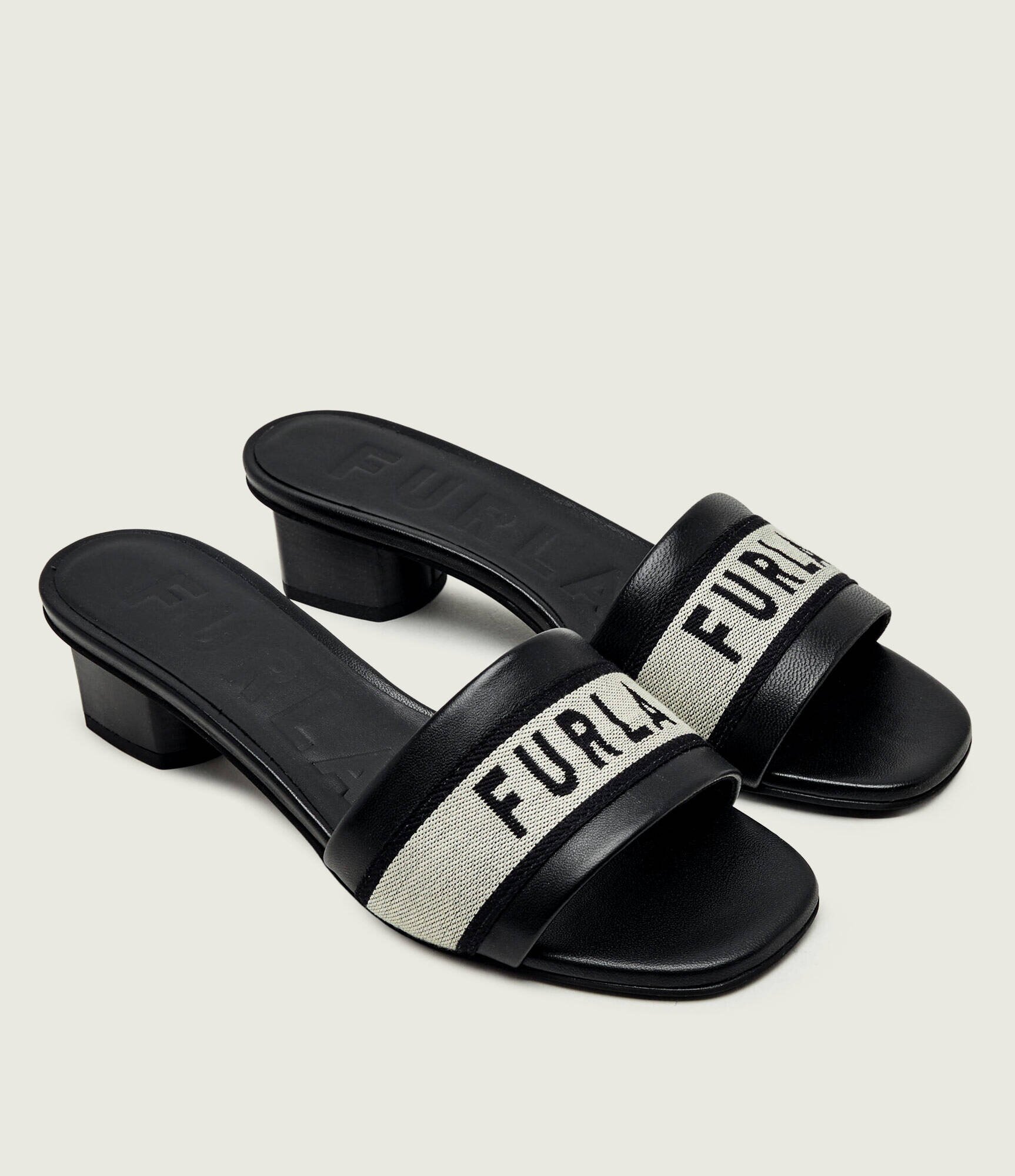 Furla De piele șlapi cu toc gros CILINDRO