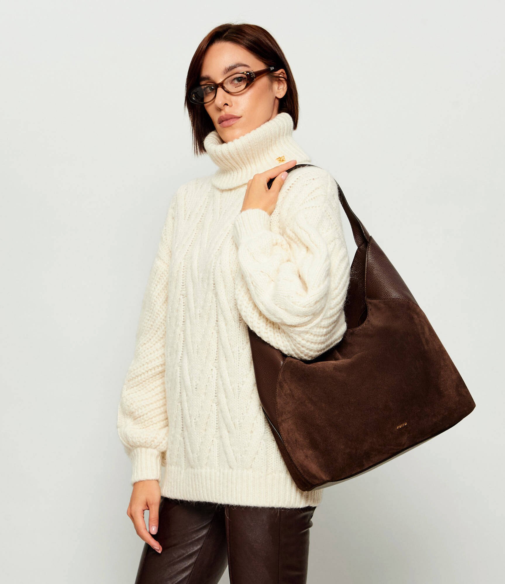 Furla Hobo Lara L | piele întoarsă cu adaos de piele