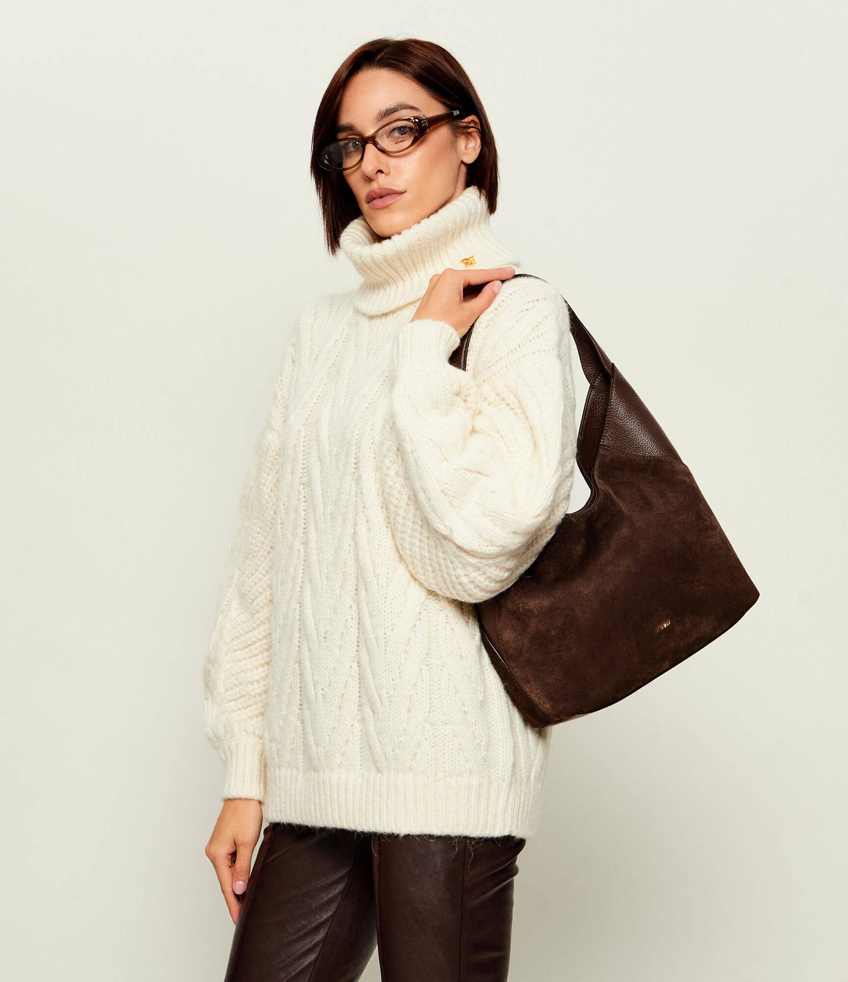 Furla Hobo Lara | piele întoarsă cu adaos de piele