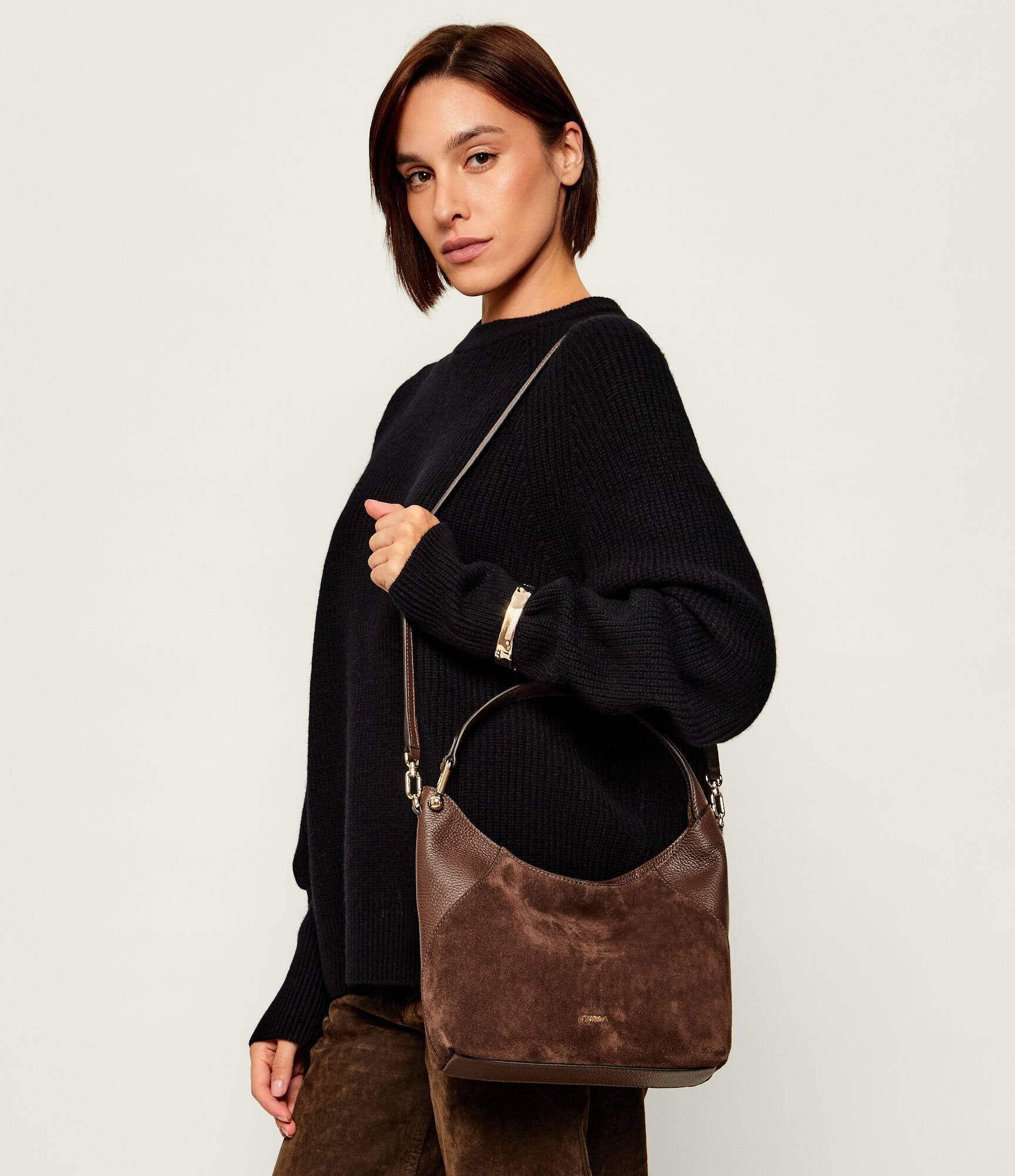 Furla Hobo Lara | piele întoarsă cu adaos de piele