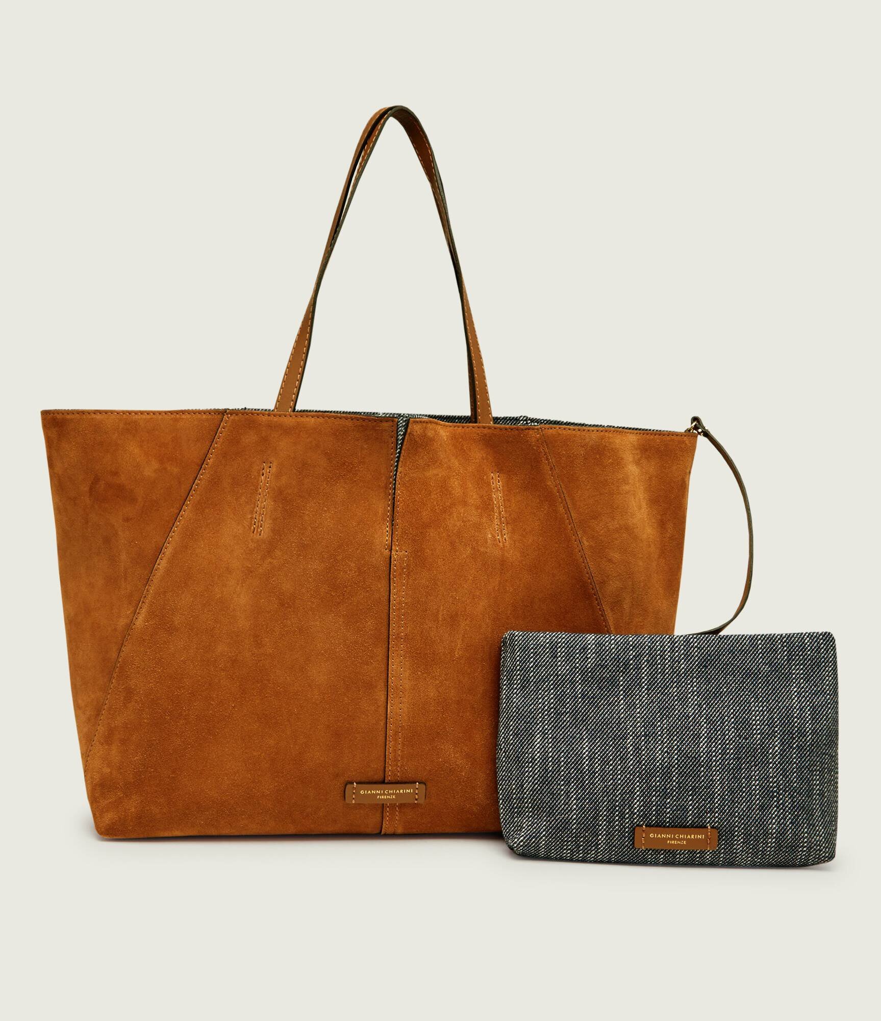 GIANNI CHIARINI De blugi geantă shopper + borsetă MAYA | piele întoarsă