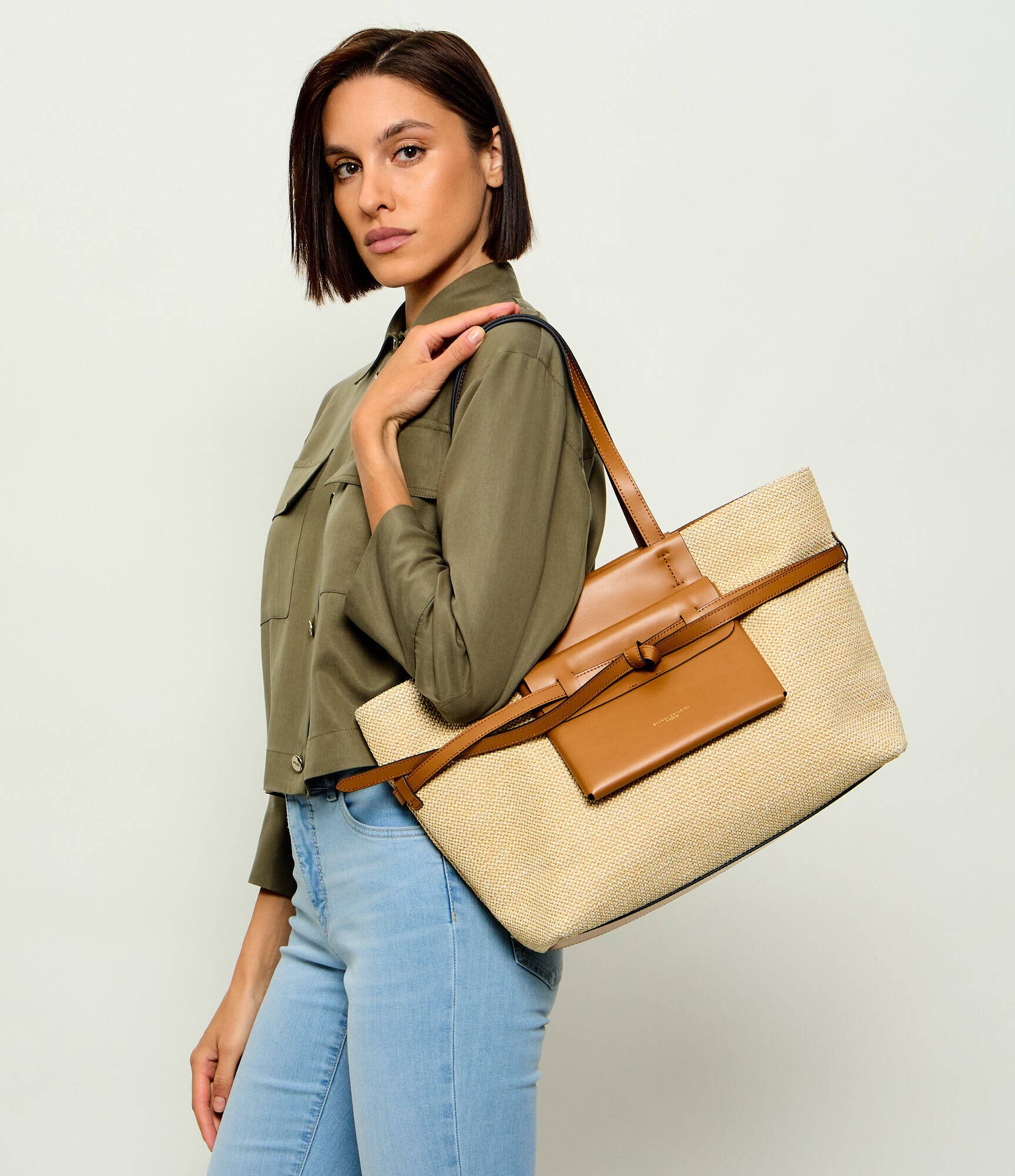 GIANNI CHIARINI Geantă shopper BELTY cu adaos de piele