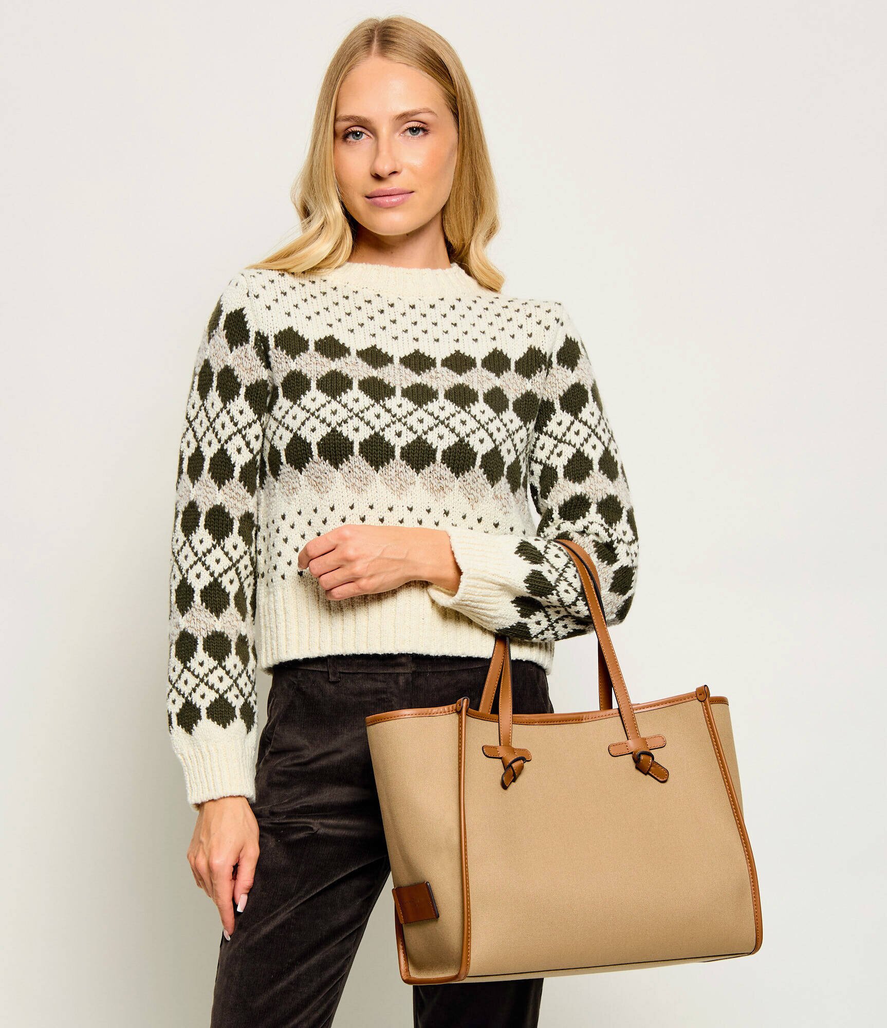 GIANNI CHIARINI Geantă shopper + borsetă cu adaos de piele