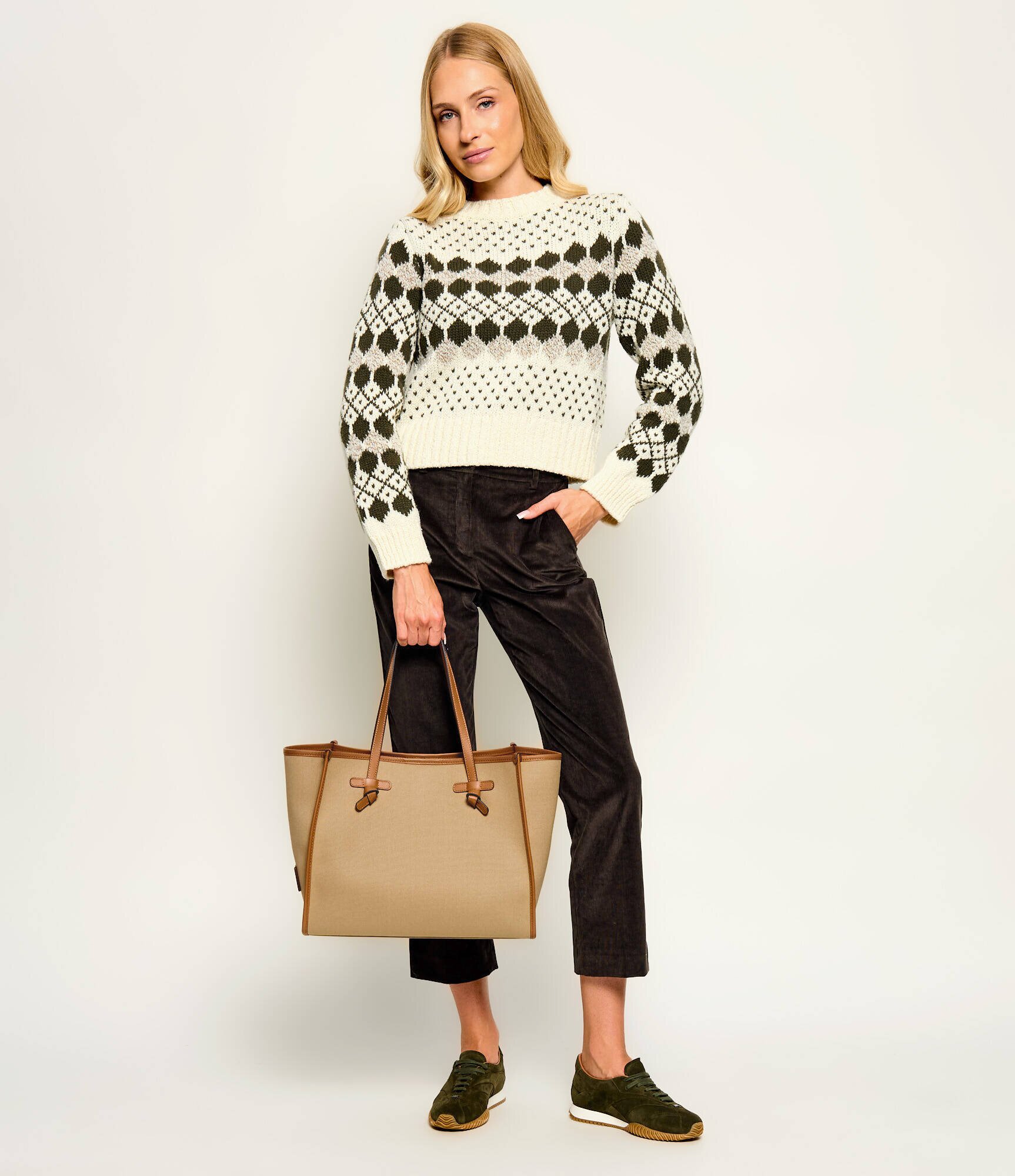 GIANNI CHIARINI Geantă shopper + borsetă cu adaos de piele