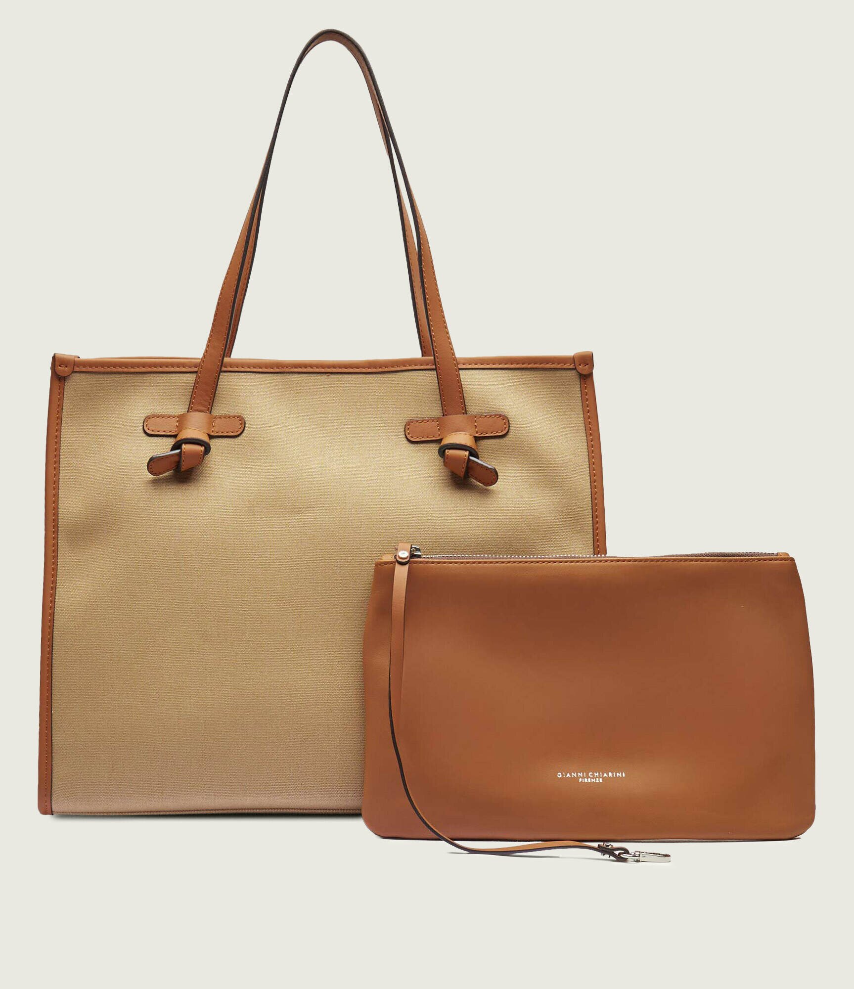 GIANNI CHIARINI Geantă shopper + borsetă cu adaos de piele