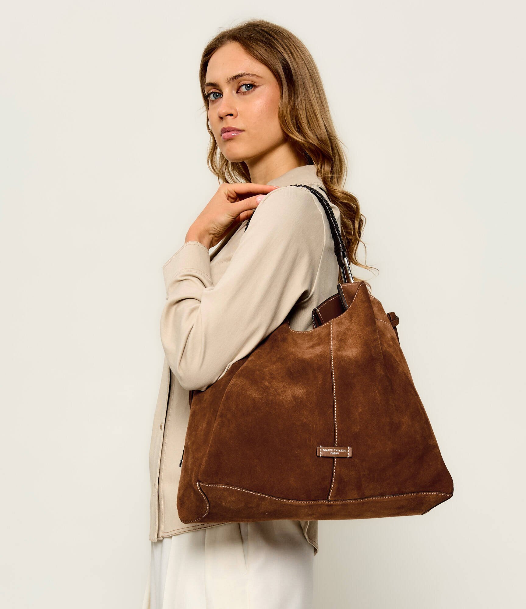 GIANNI CHIARINI Geantă shopper + borsetă Era | piele întoarsă