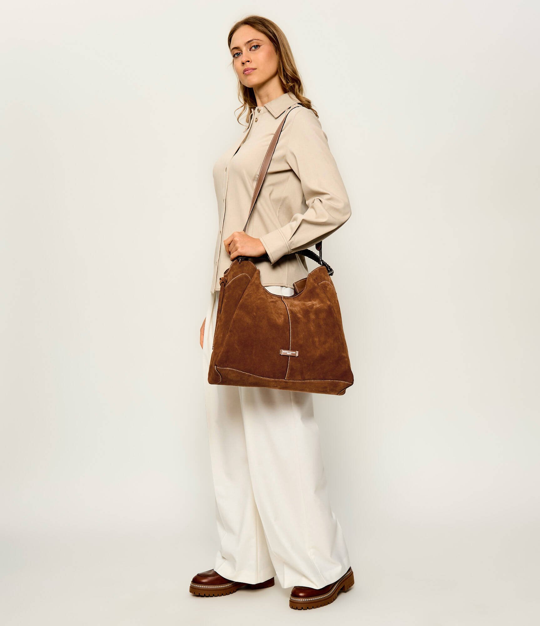 GIANNI CHIARINI Geantă shopper + borsetă Era | piele întoarsă