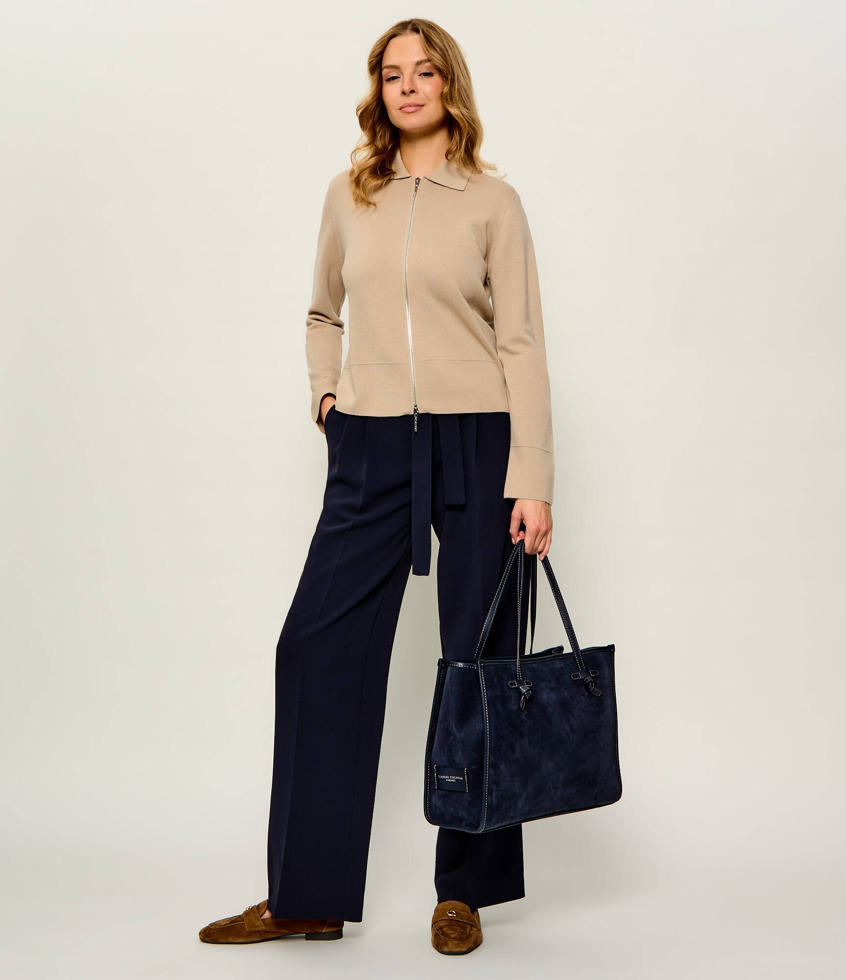 GIANNI CHIARINI Geantă shopper + borsetă Marcella | piele întoarsă