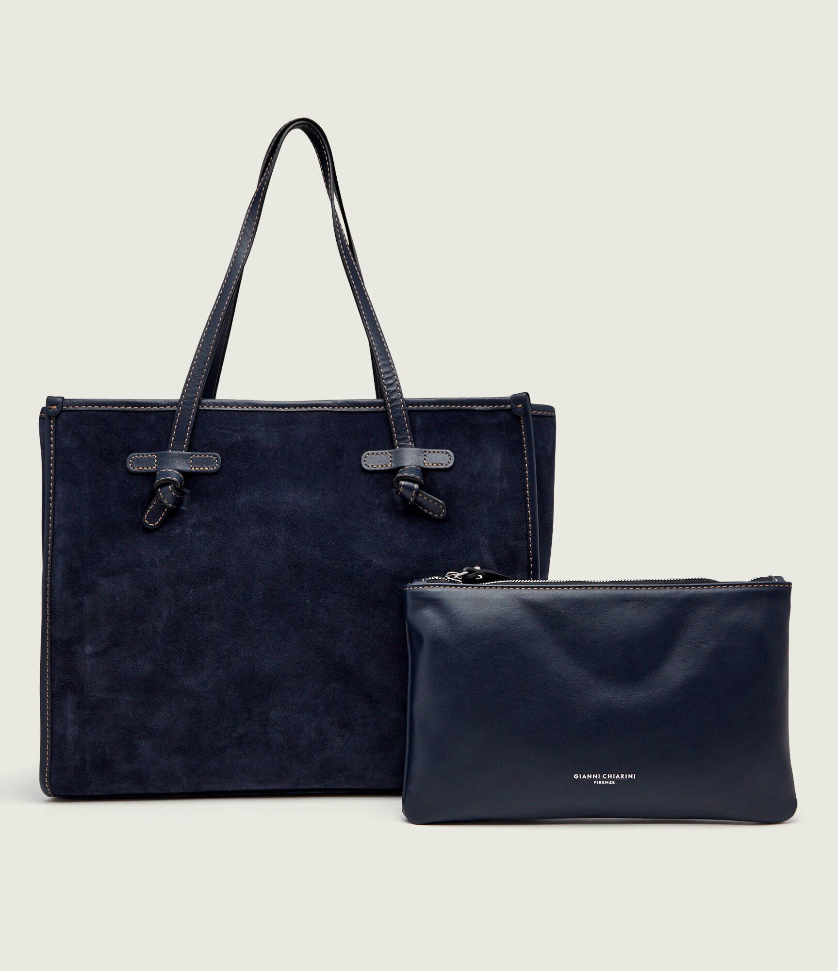 GIANNI CHIARINI Geantă shopper + borsetă Marcella | piele întoarsă