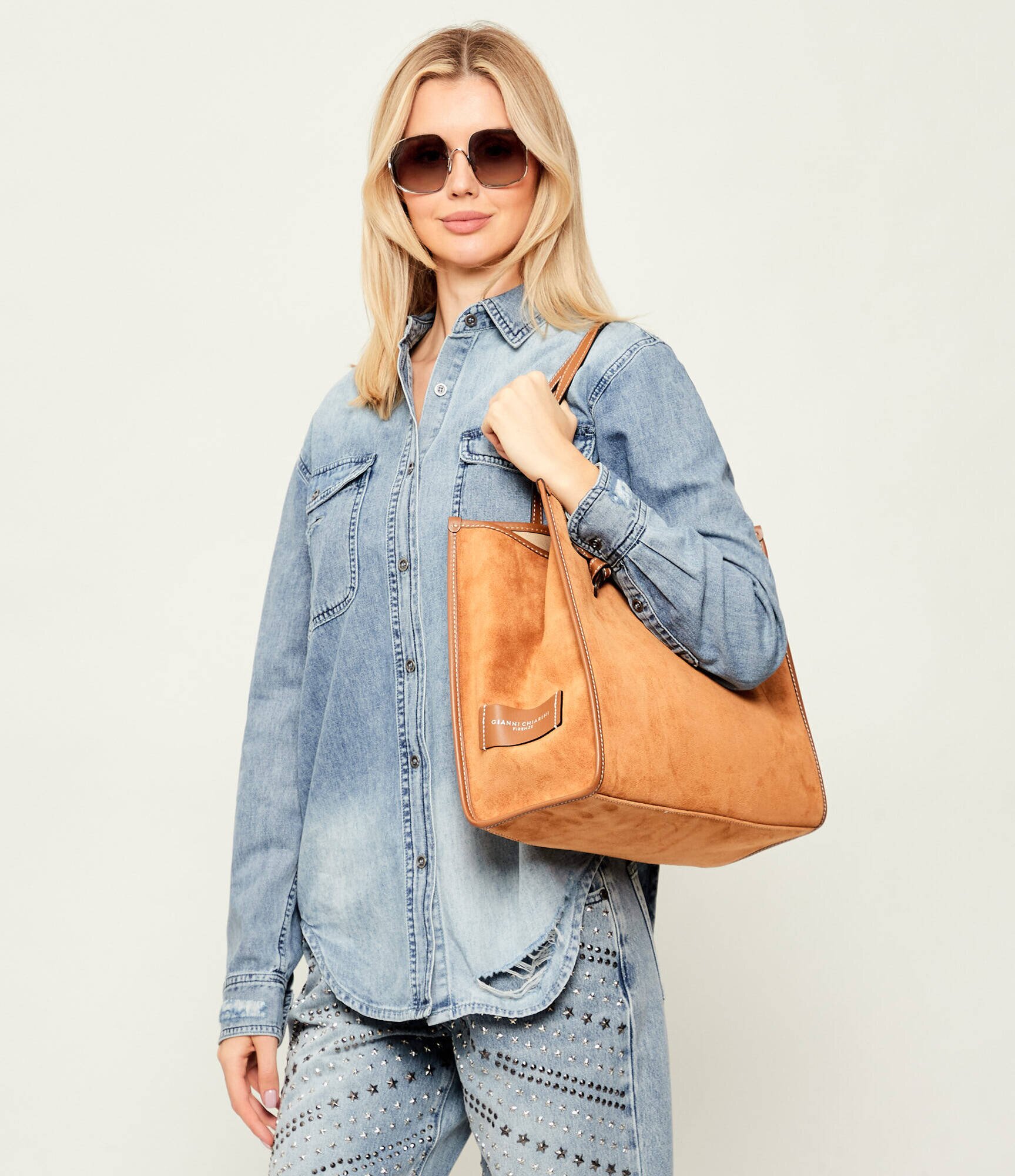 GIANNI CHIARINI Geantă shopper + borsetă MARCELLA | piele întoarsă