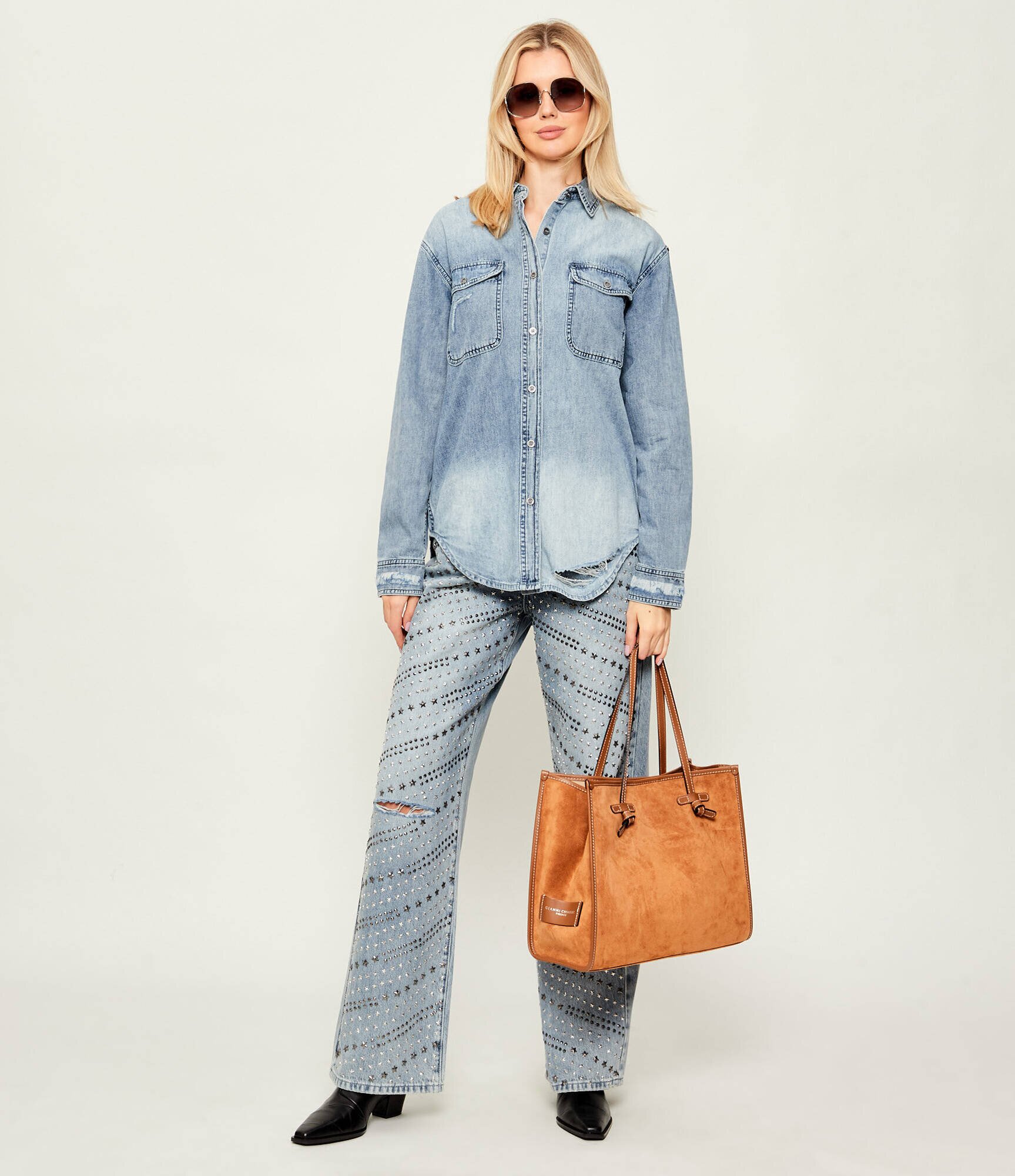 GIANNI CHIARINI Geantă shopper + borsetă MARCELLA | piele întoarsă