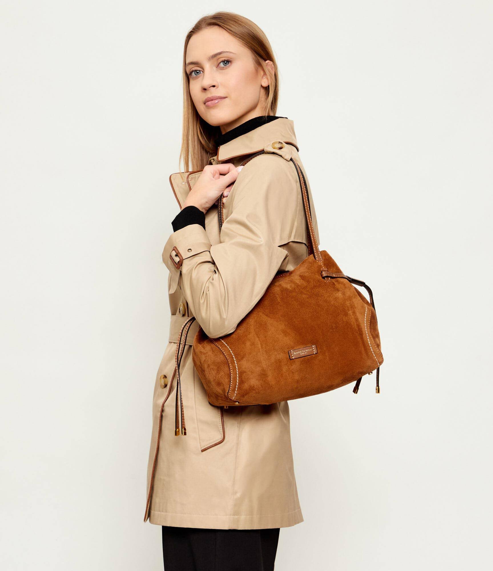 GIANNI CHIARINI Geantă shopper + borsetă VIOLETTE | piele întoarsă