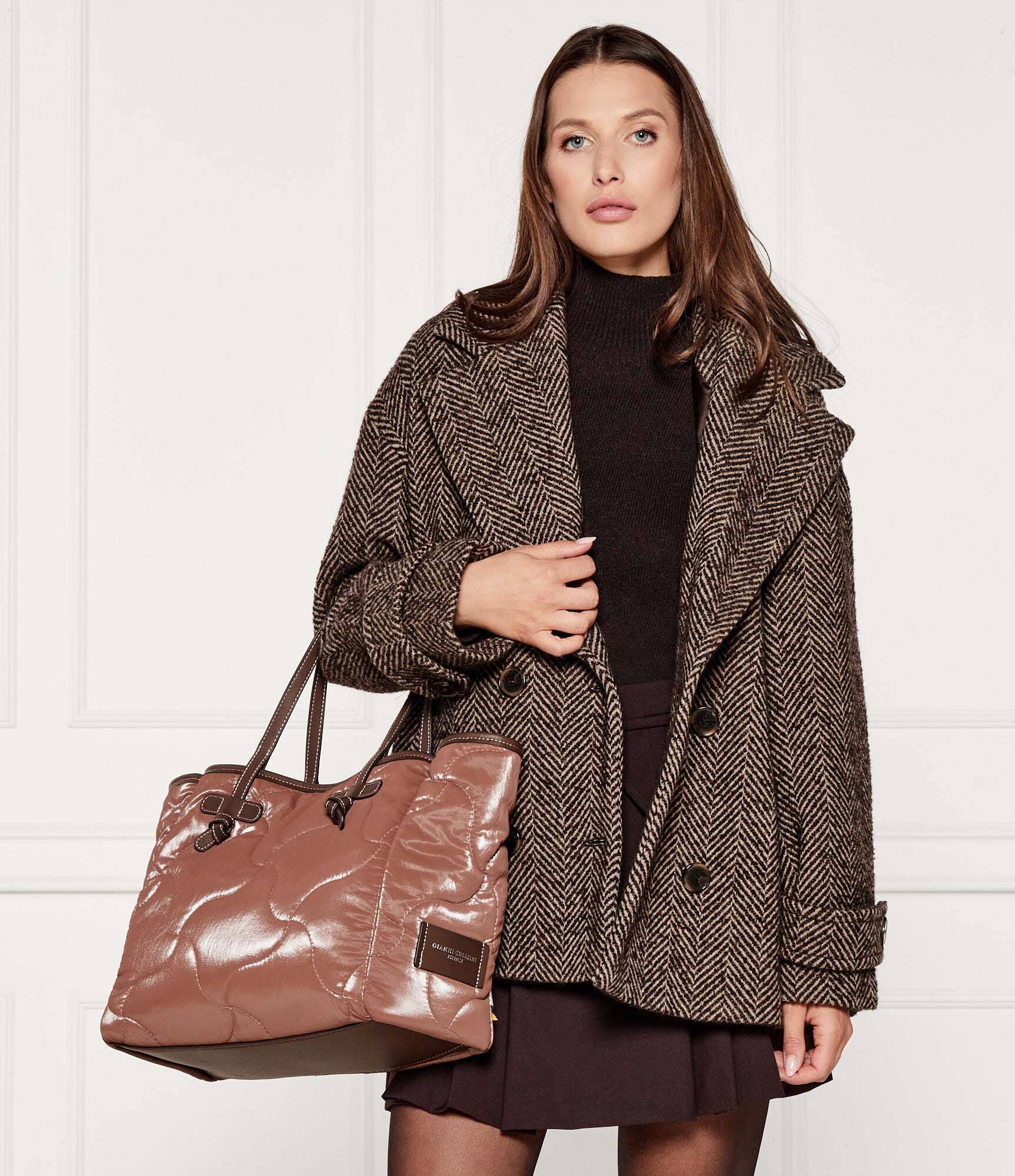 GIANNI CHIARINI Geantă shopper cu două fețe + borsetă Marcella cu adaos de piele