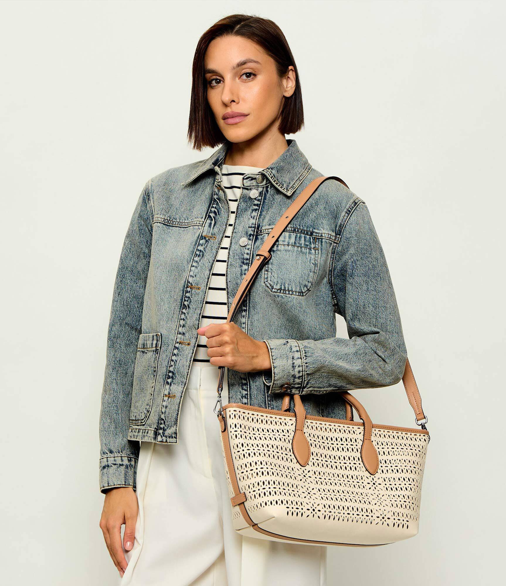 GIANNI CHIARINI Geantă shopper MASHUP cu adaos de piele