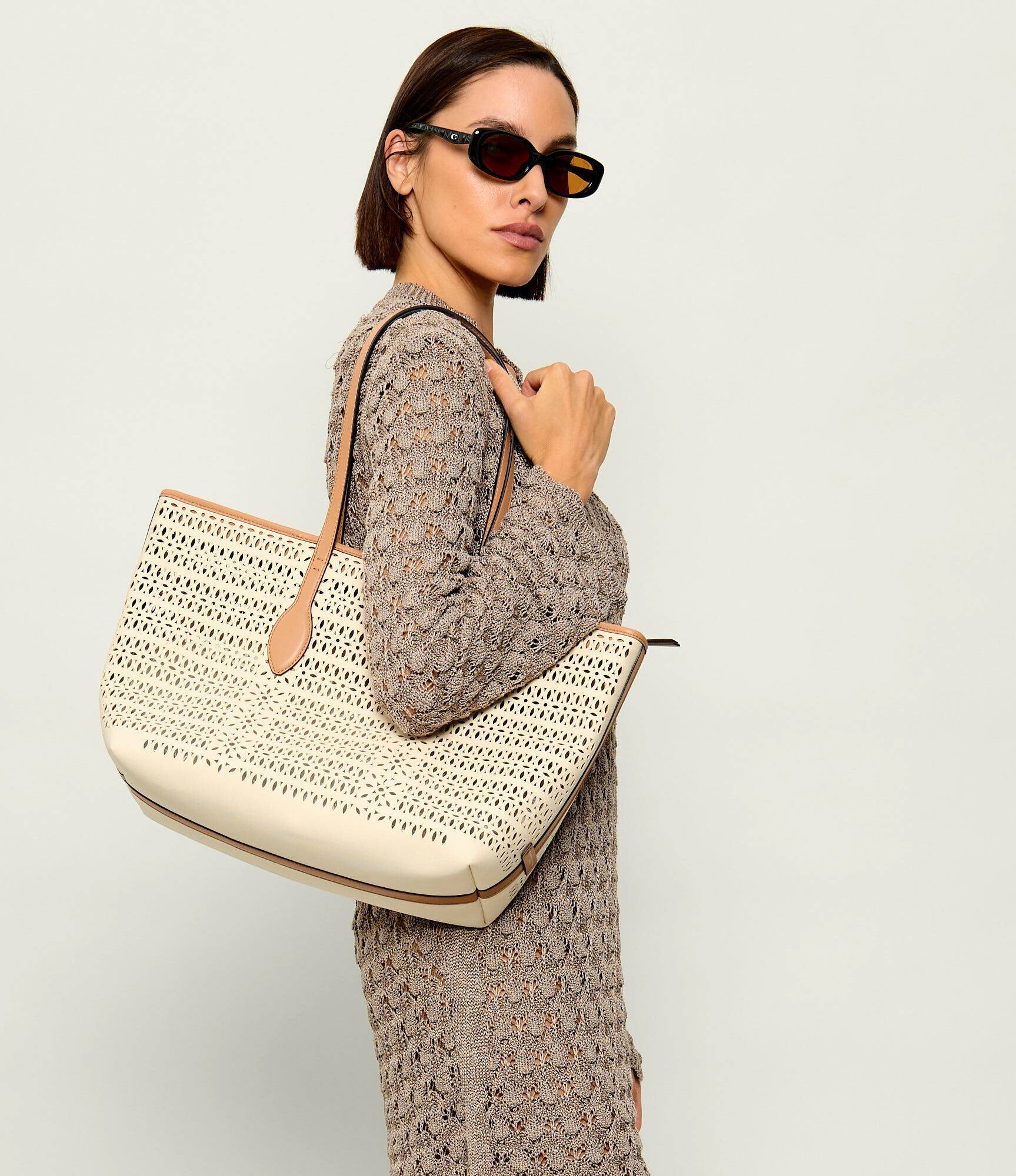 GIANNI CHIARINI Geantă shopper MASHUP cu adaos de piele