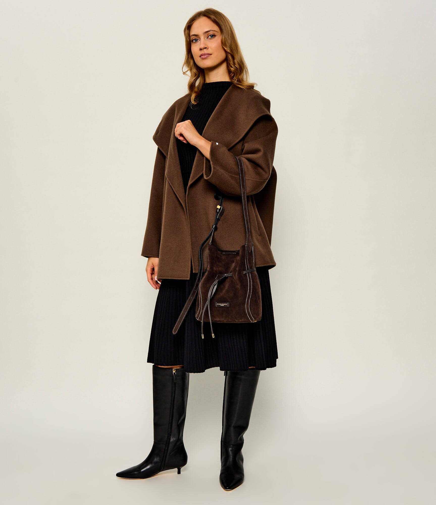 GIANNI CHIARINI Geantă tip sac + borsetă Sienna | piele întoarsă