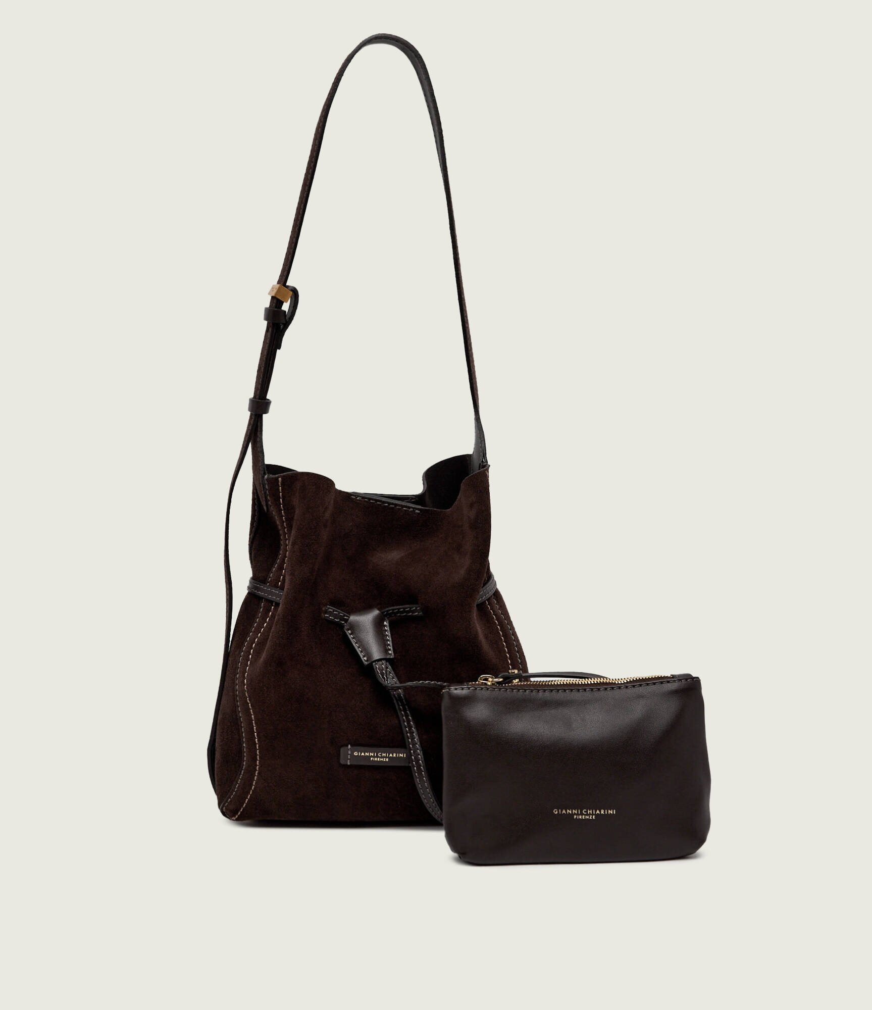 GIANNI CHIARINI Geantă tip sac + borsetă Sienna | piele întoarsă