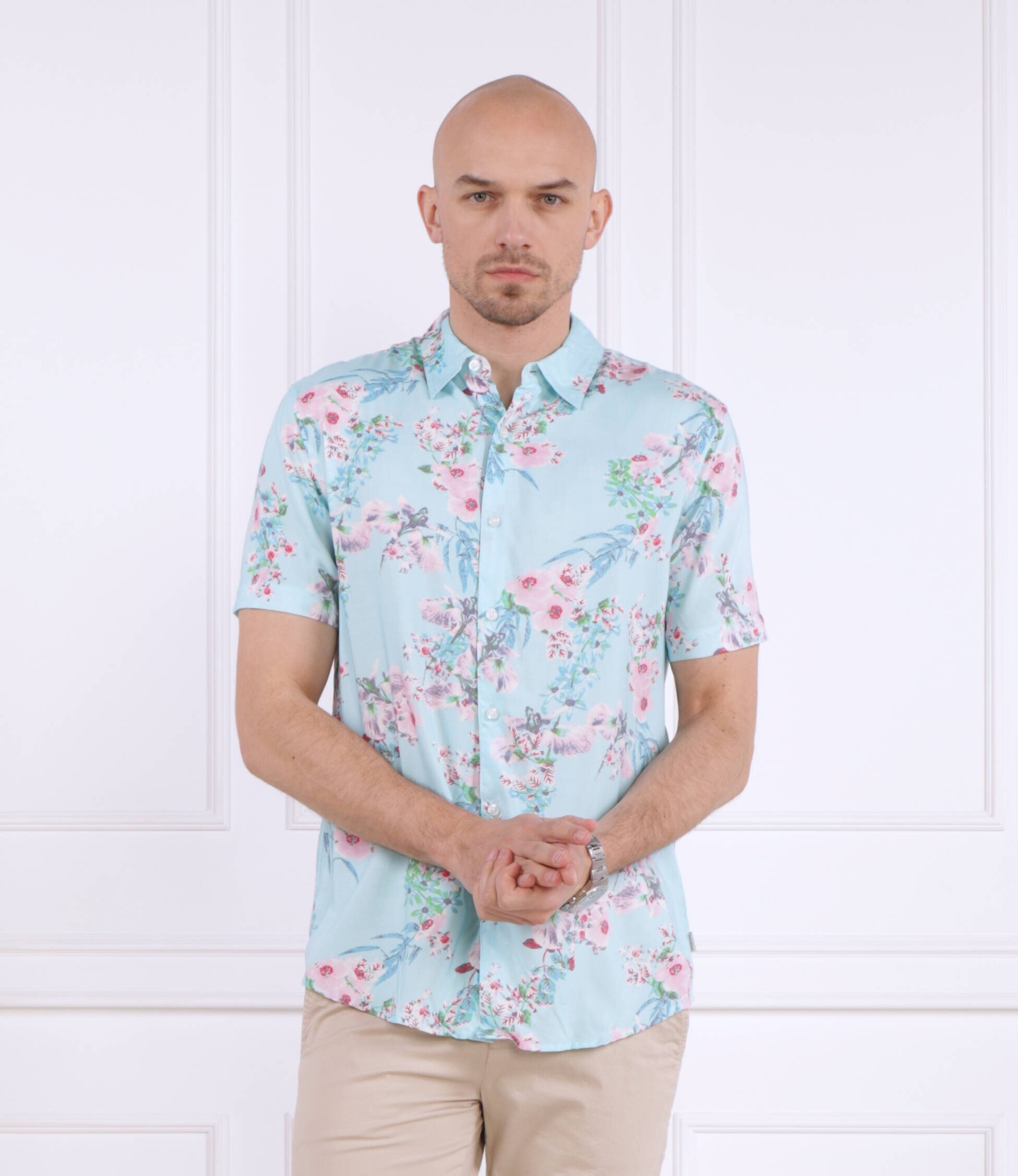 Guess Cămașă SS ECO RAYON WLD ORC | Slim Fit