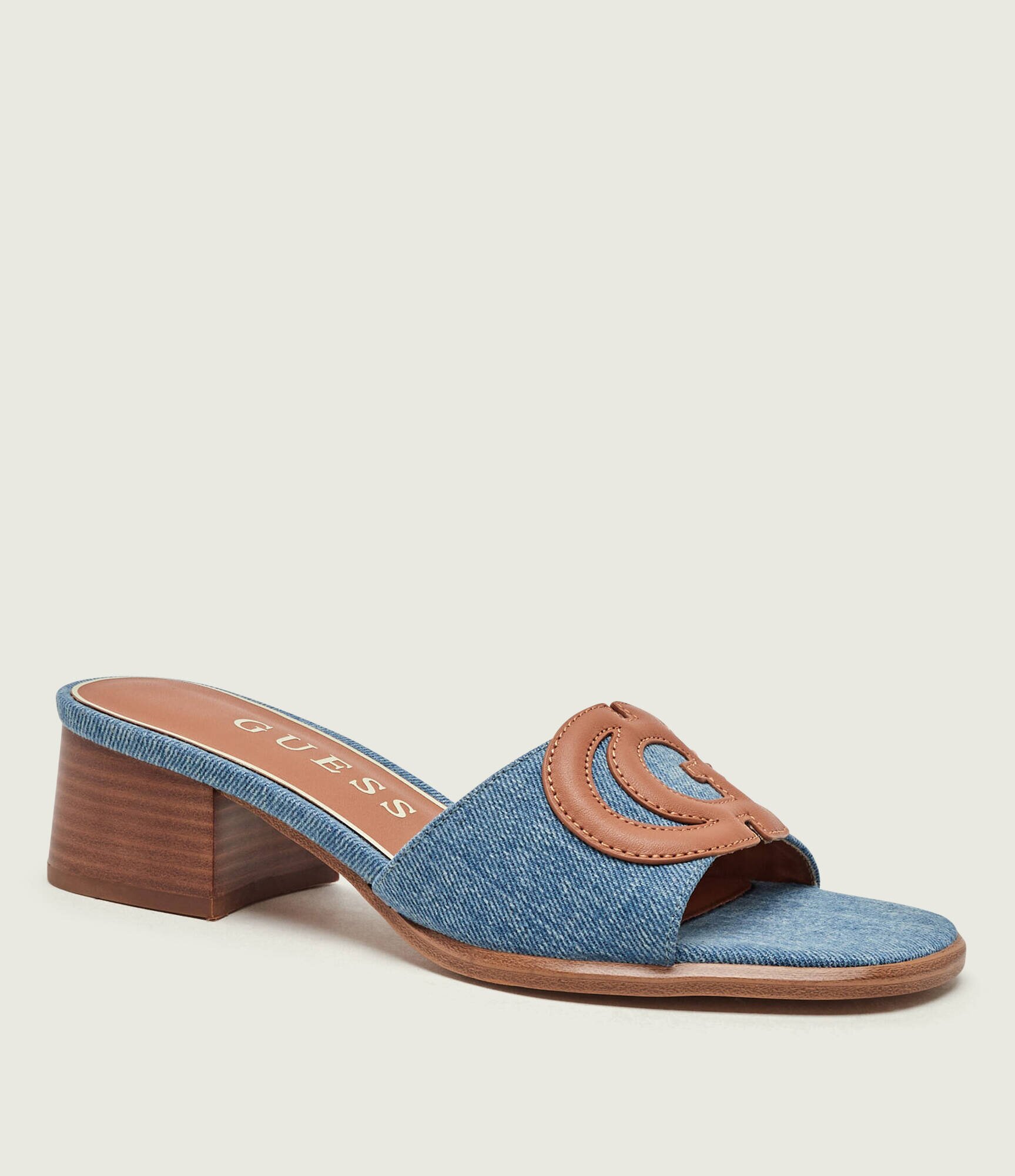 Guess De blugi șlapi cu toc gros CERINNA3 cu adaos de piele
