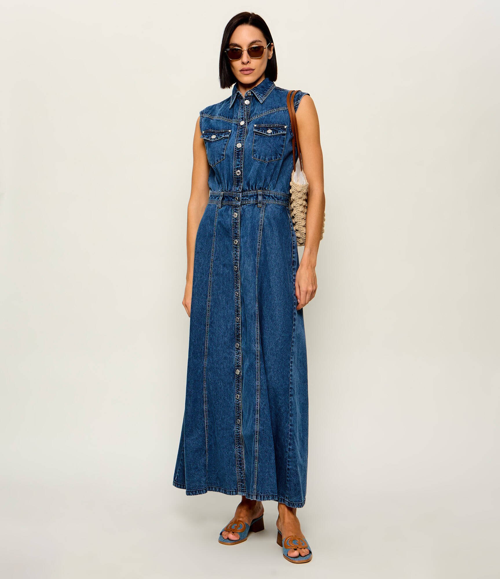 Guess De blugi șlapi cu toc gros CERINNA3 cu adaos de piele