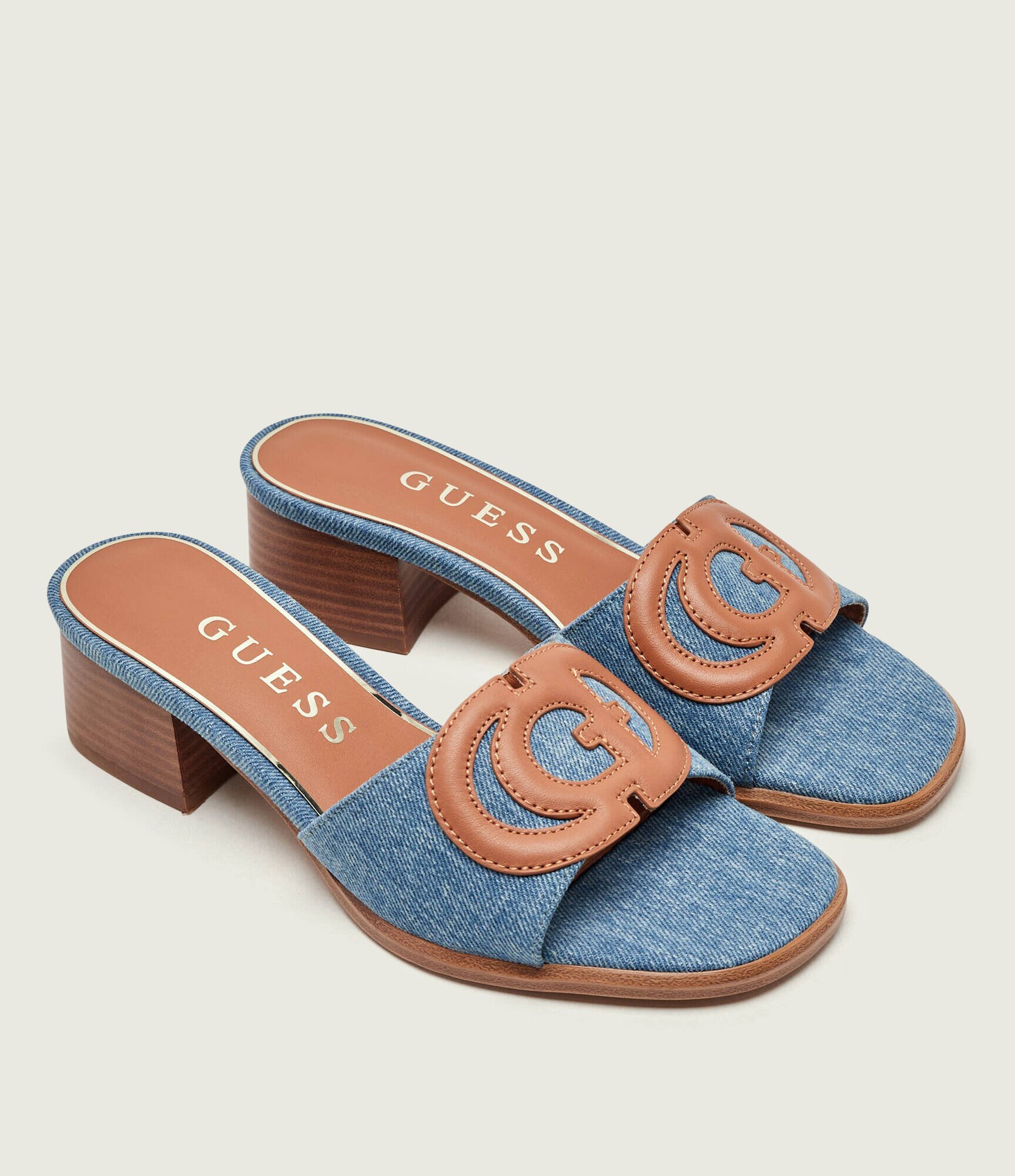 Guess De blugi șlapi cu toc gros CERINNA3 cu adaos de piele