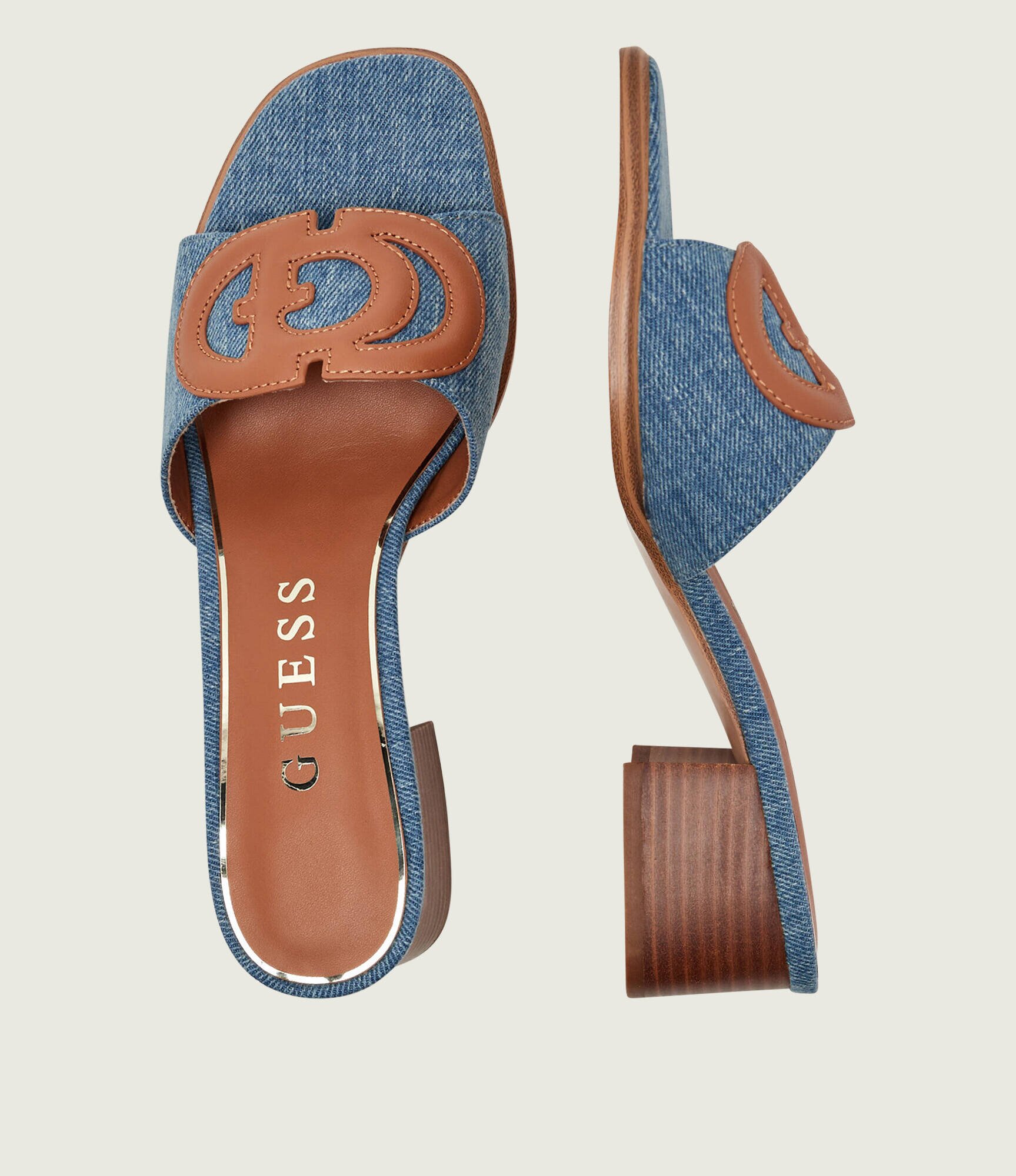 Guess De blugi șlapi cu toc gros CERINNA3 cu adaos de piele
