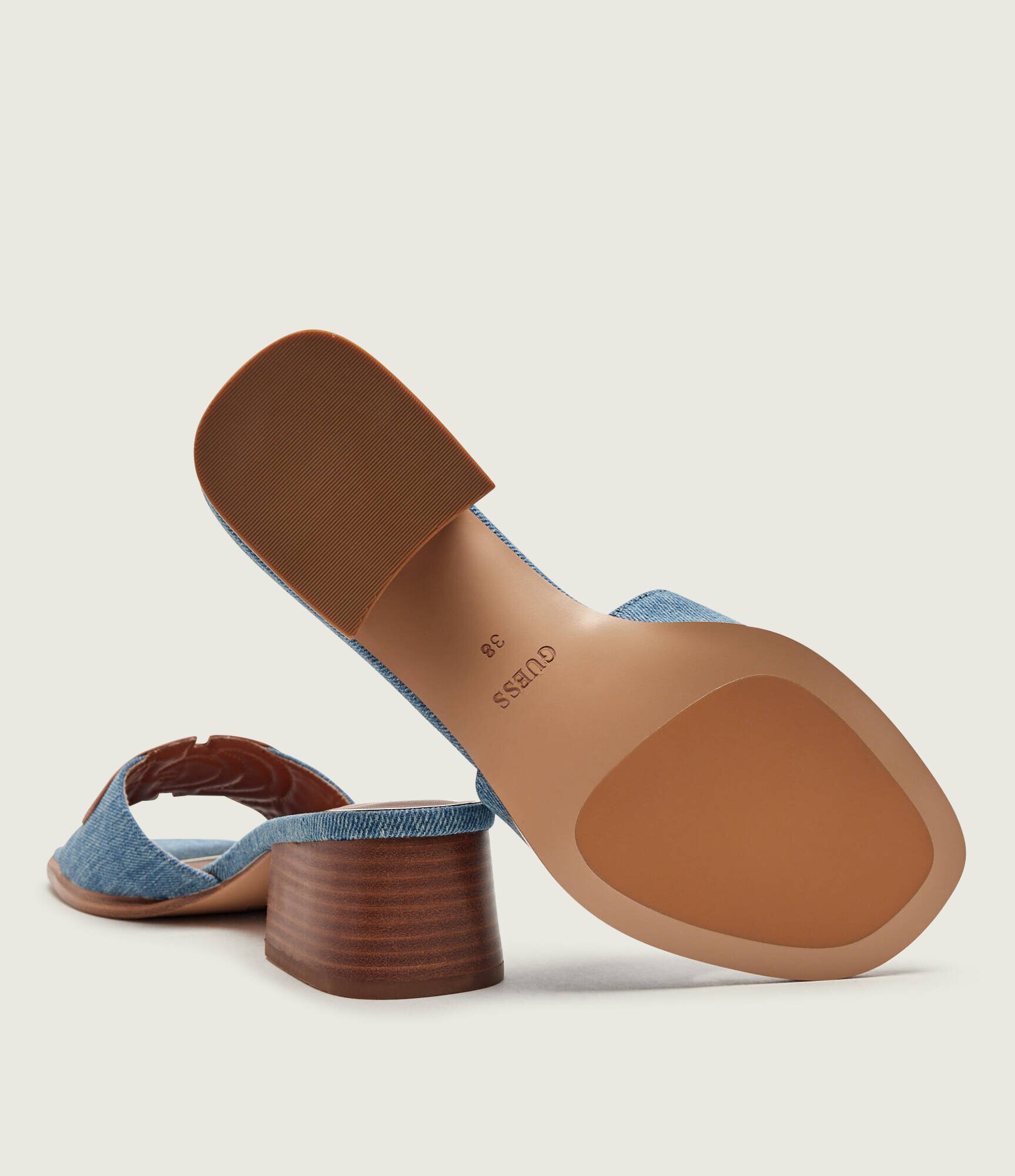 Guess De blugi șlapi cu toc gros CERINNA3 cu adaos de piele