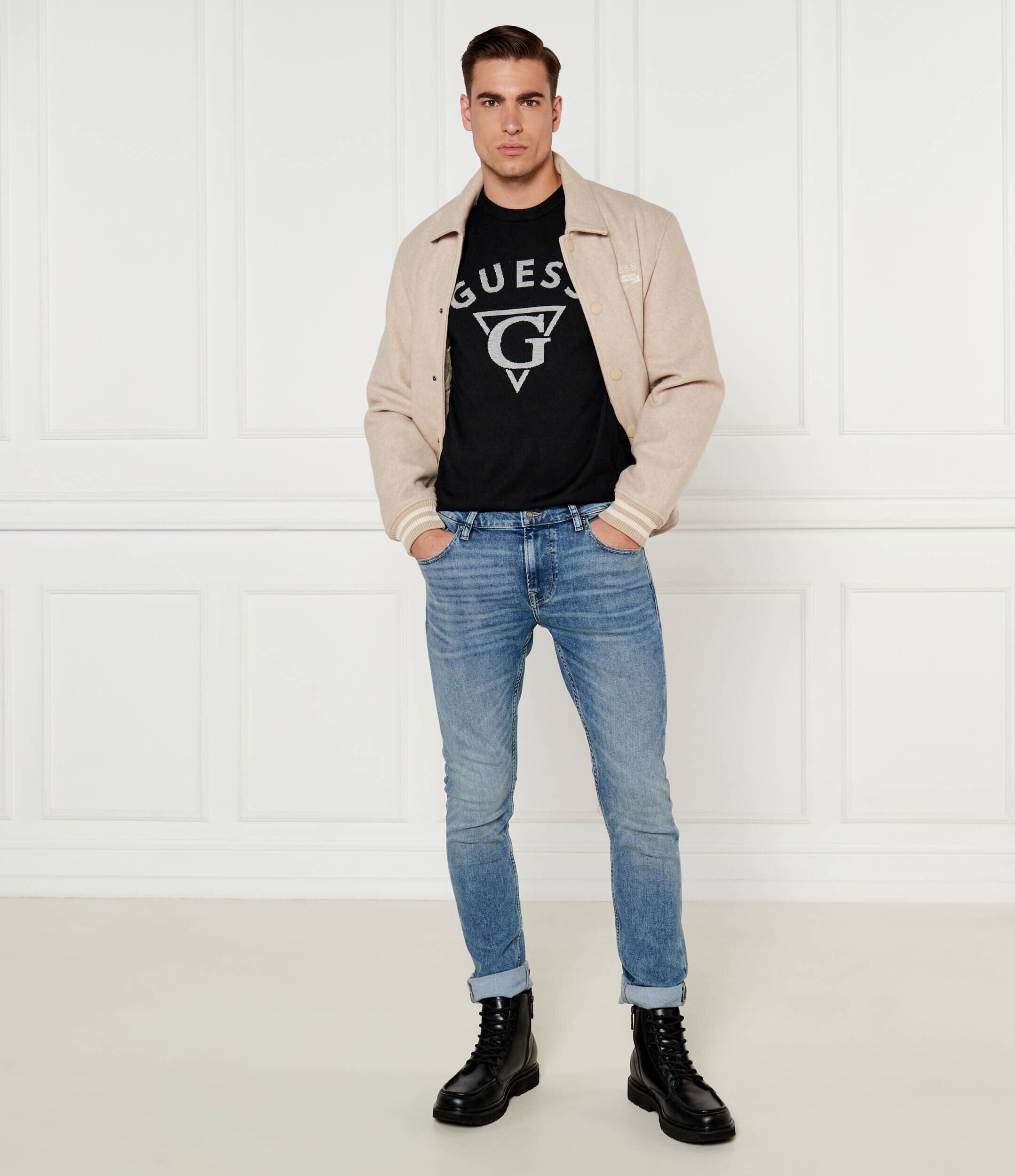 Guess Pulover EDGAR | Regular Fit cu adaos de mătase