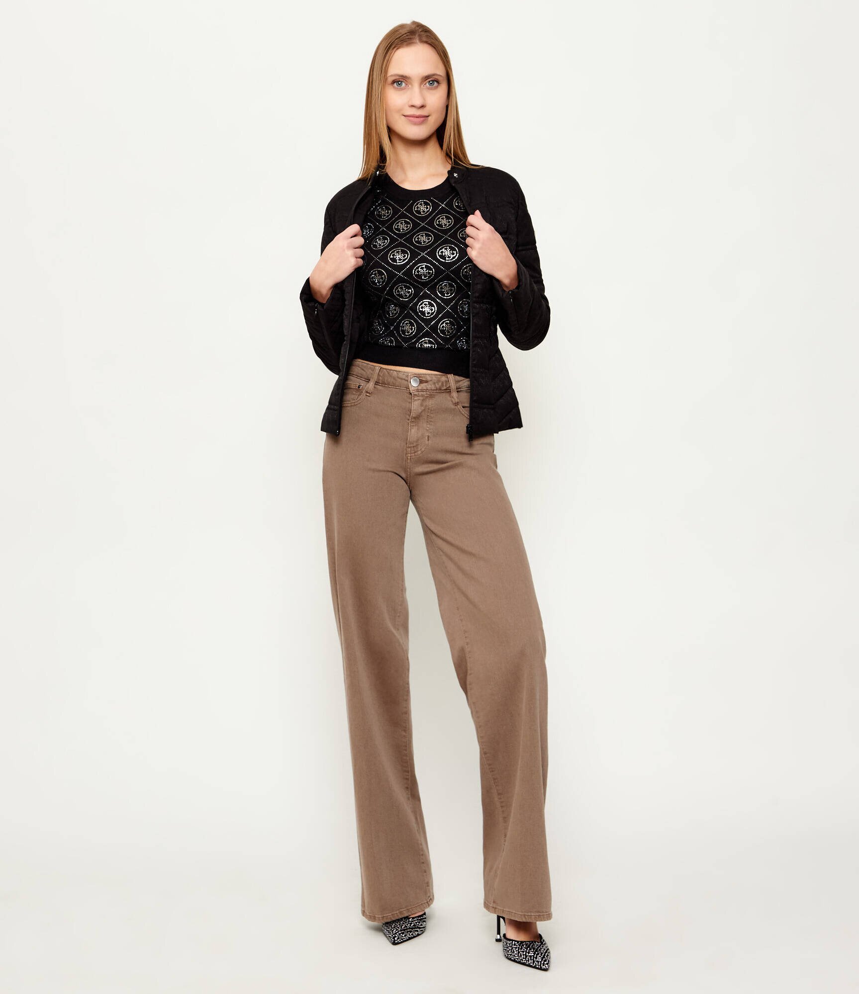 Guess Pulover RHINESTONES | Slim Fit cu adaos de lână