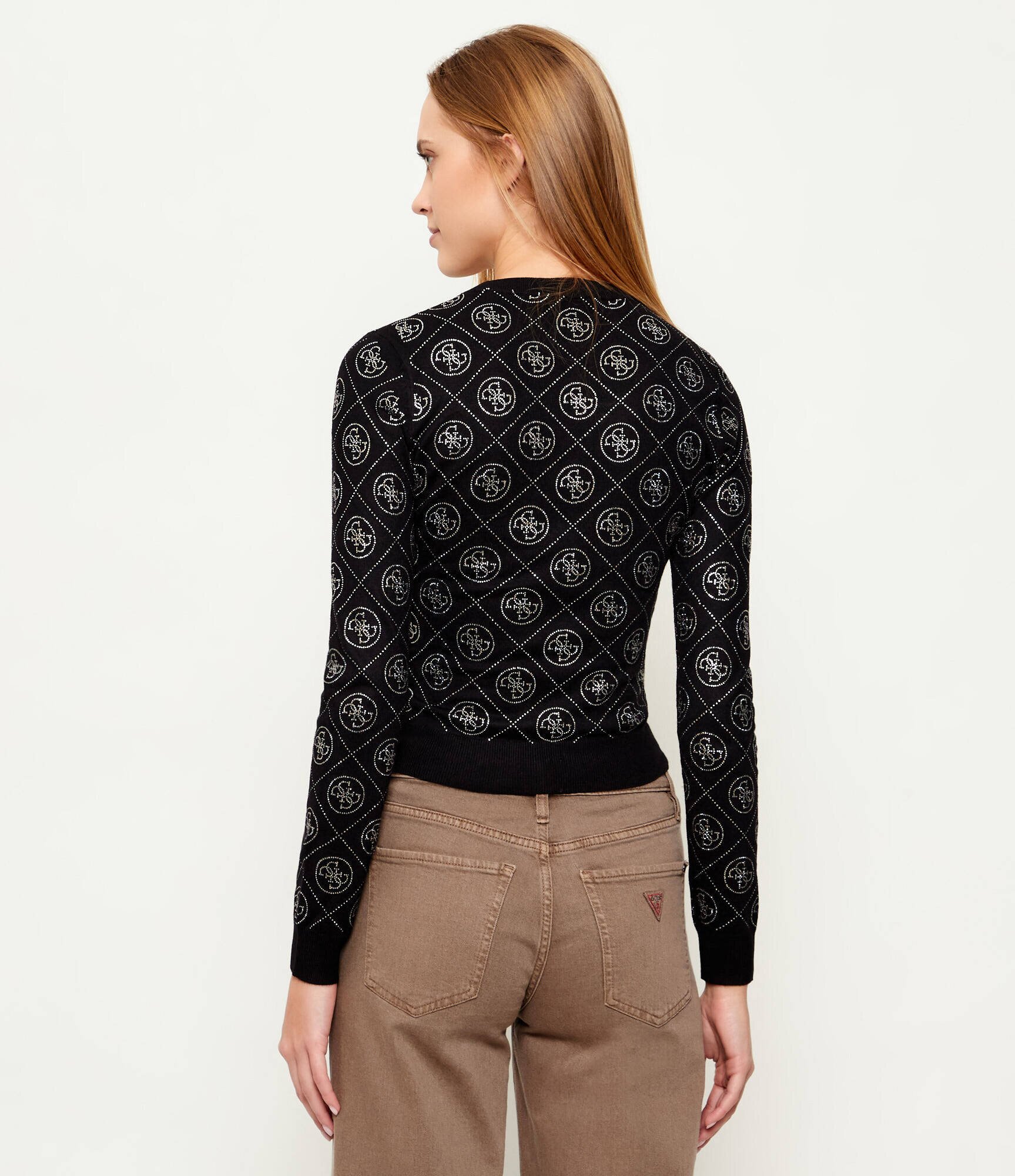 Guess Pulover RHINESTONES | Slim Fit cu adaos de lână