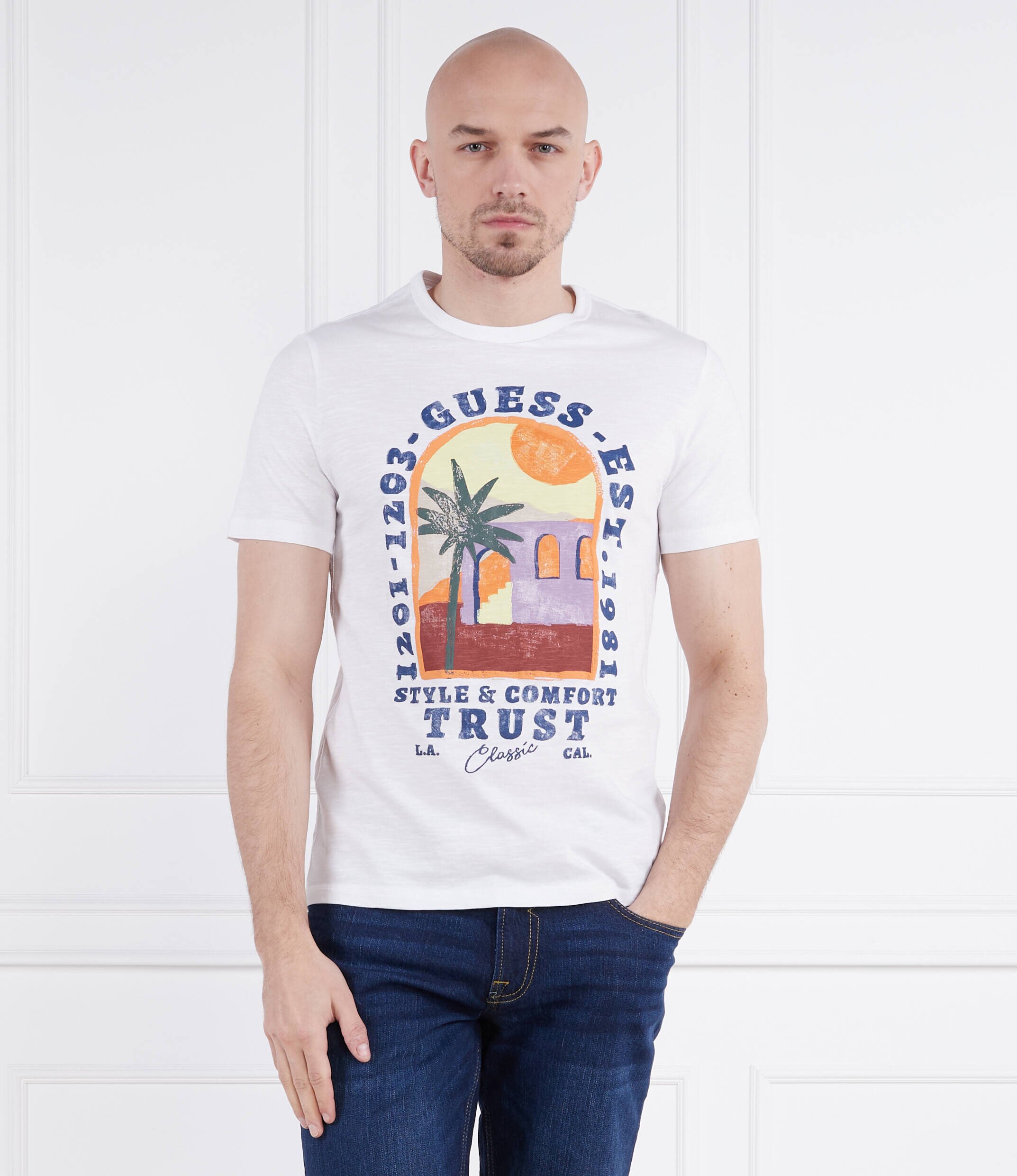 Guess Tricou PALM WINDOW | Slim Fit