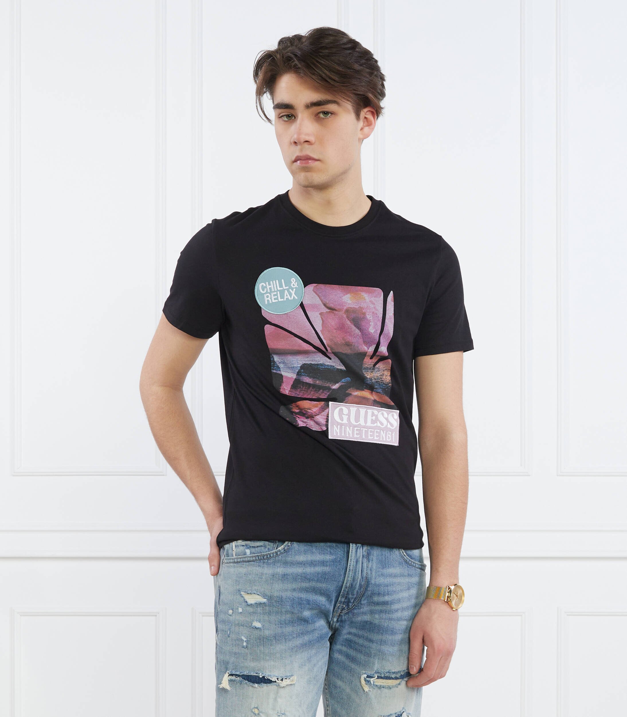 Guess Tricou SUNSET FLOWER | Slim Fit