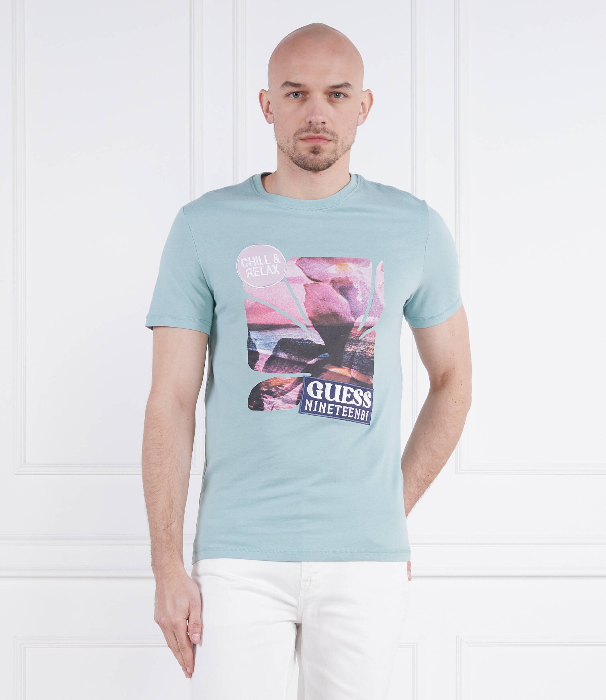 Guess Tricou SUNSET FLOWER | Slim Fit