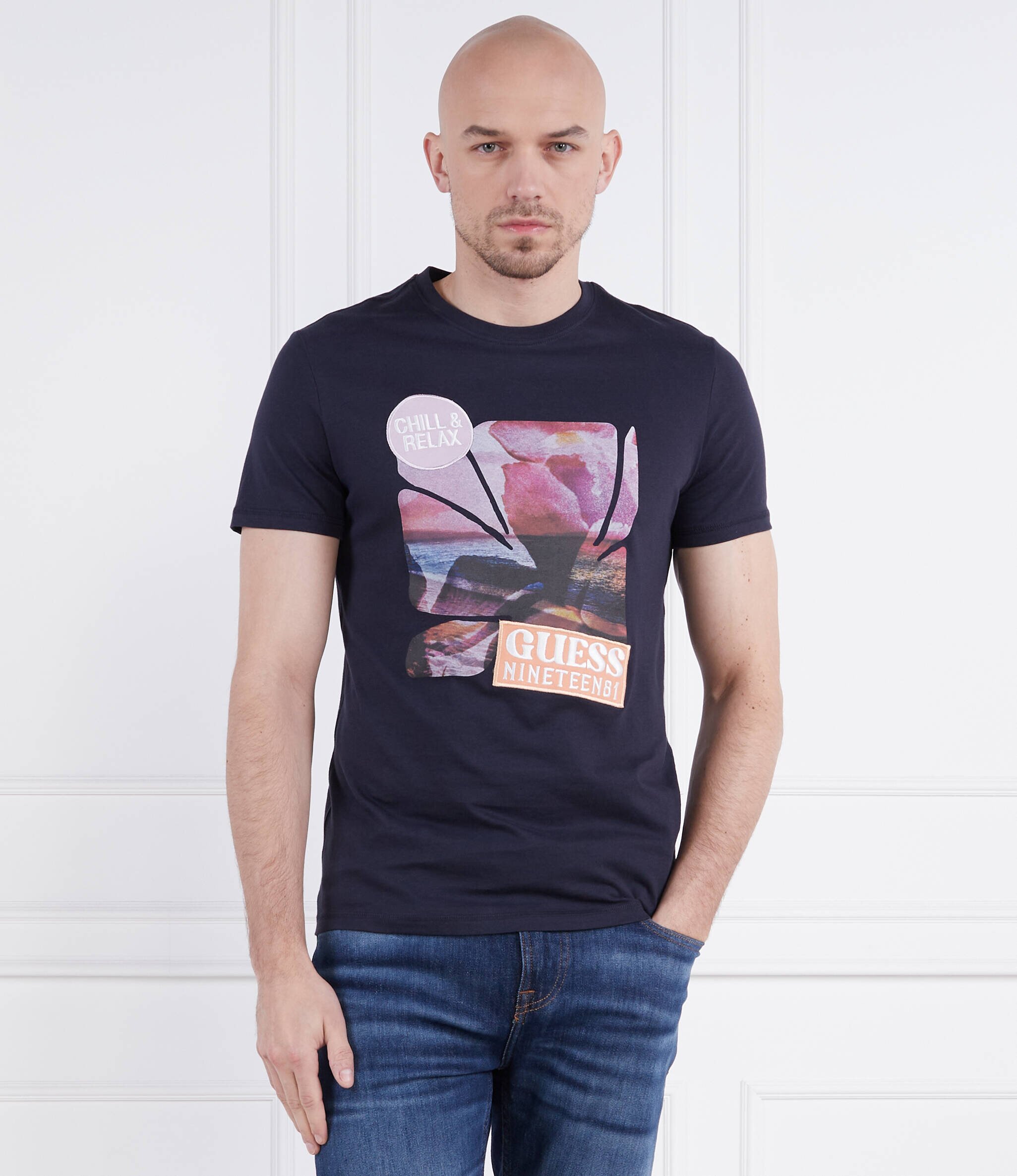 Guess Tricou SUNSET FLOWER | Slim Fit