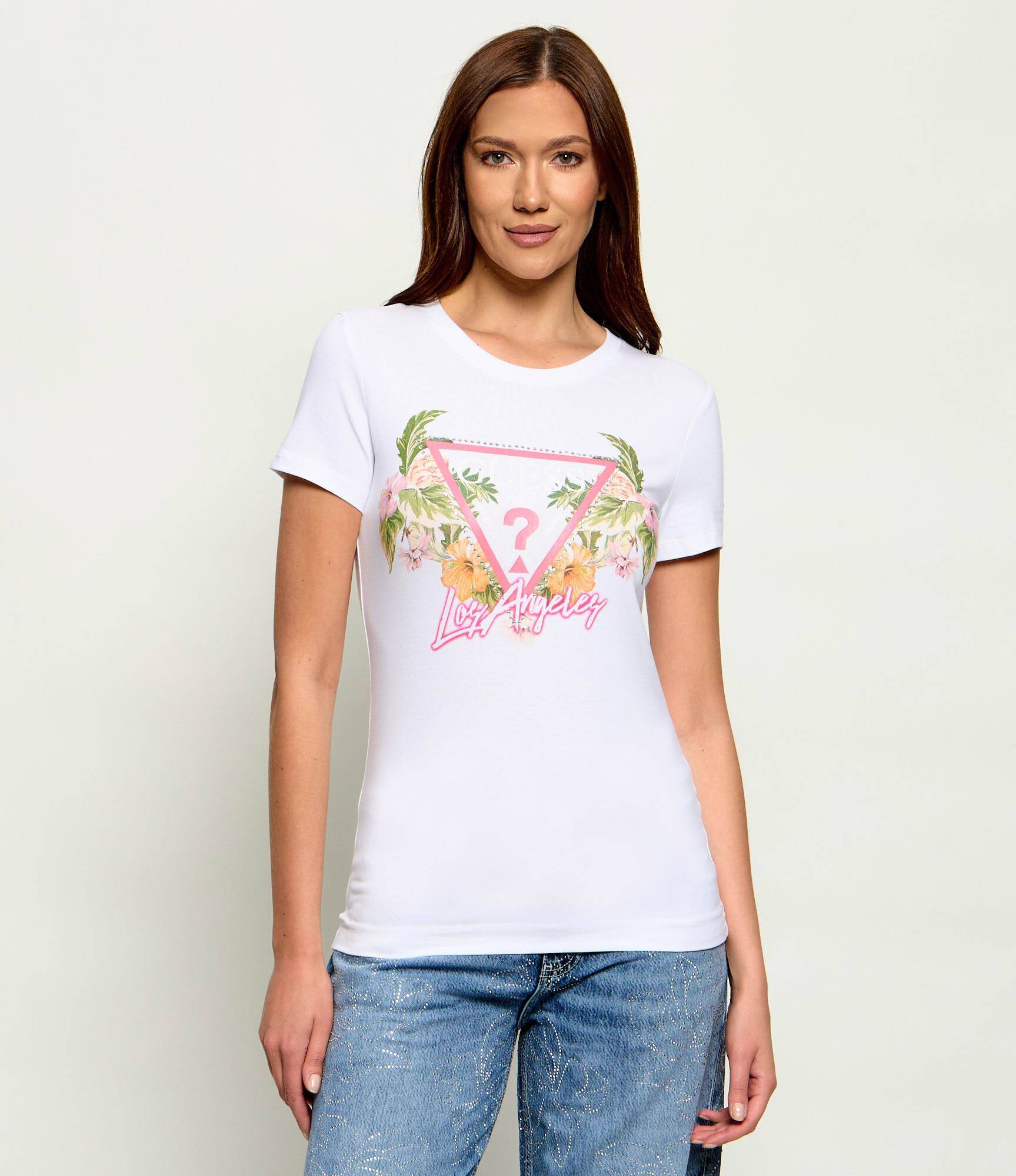 Guess Tricou TRIANGLE FLOWERS | Regular Fit