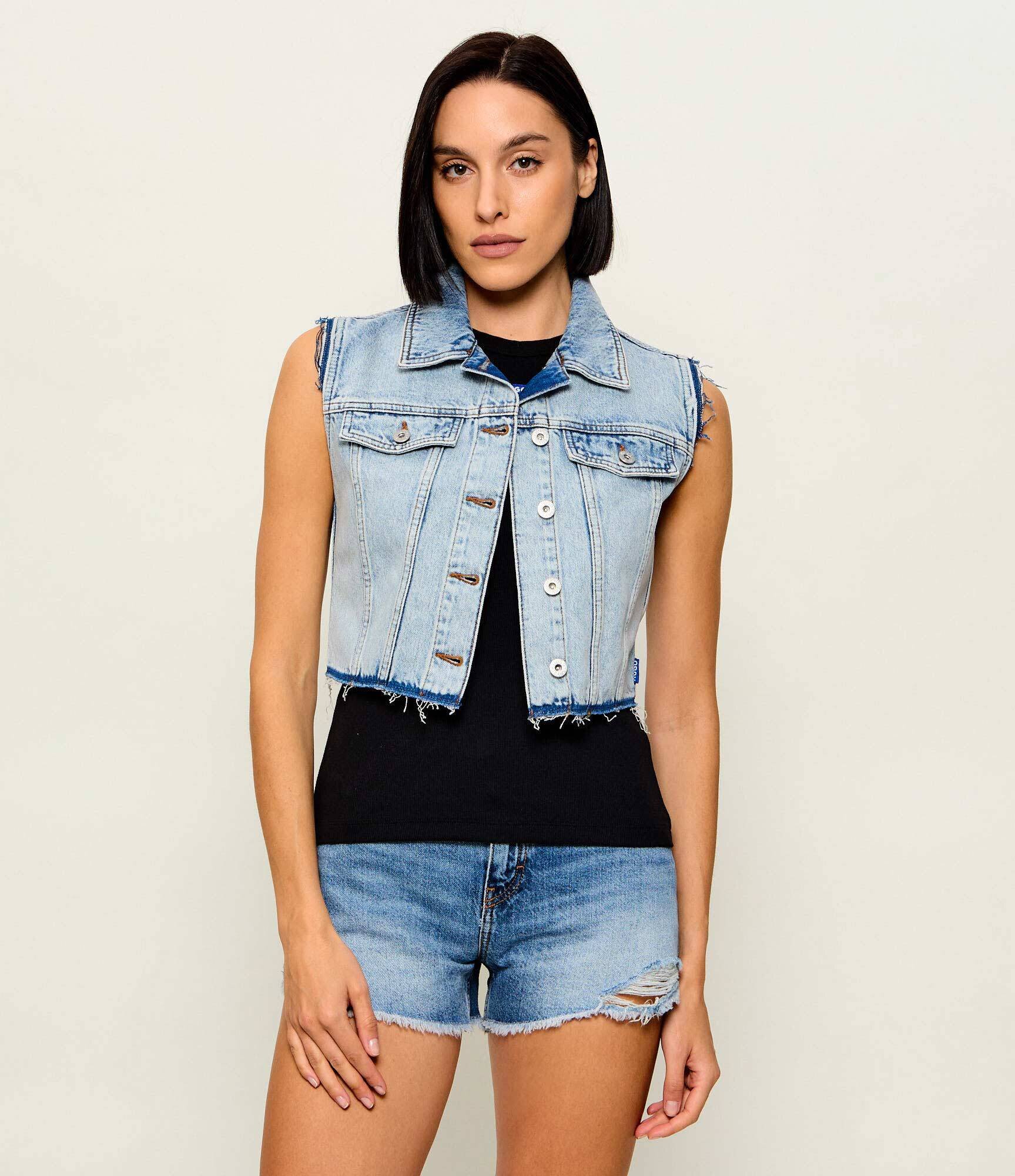 HUGO Blue De blugi vestă Garis_B | Cropped Fit