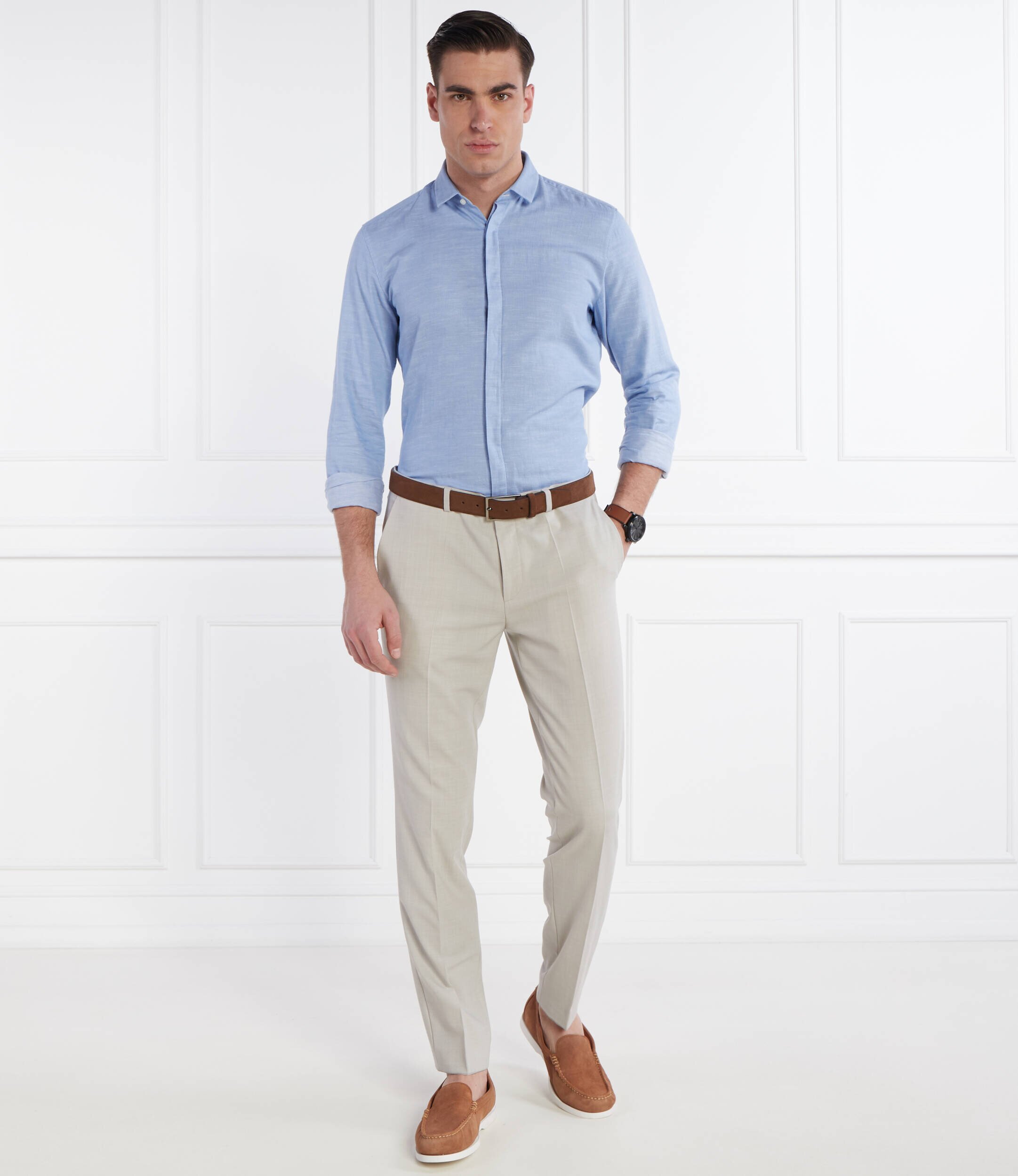 HUGO Cămașă Ketran | Slim Fit | cu adaos de in