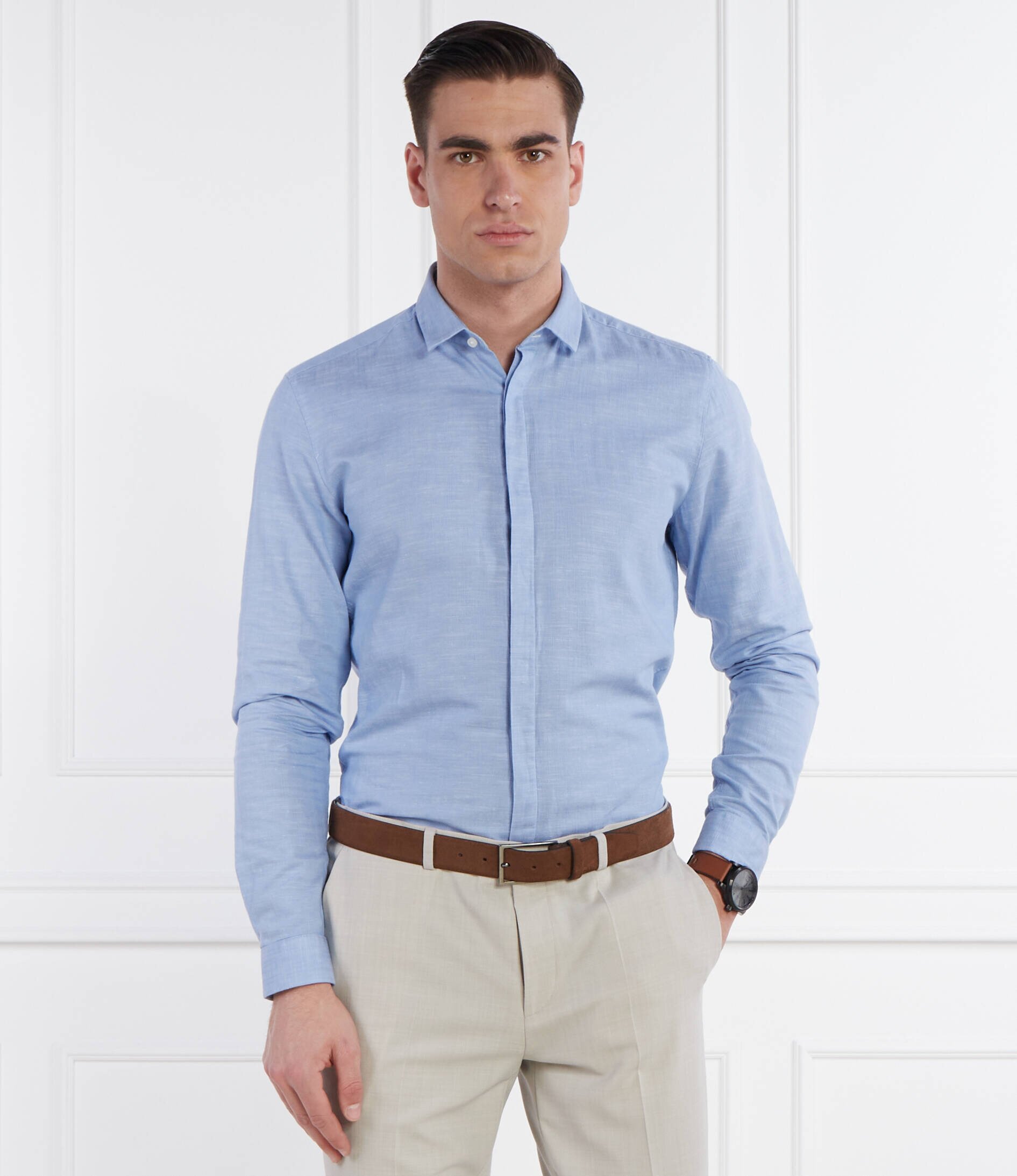 HUGO Cămașă Ketran | Slim Fit | cu adaos de in