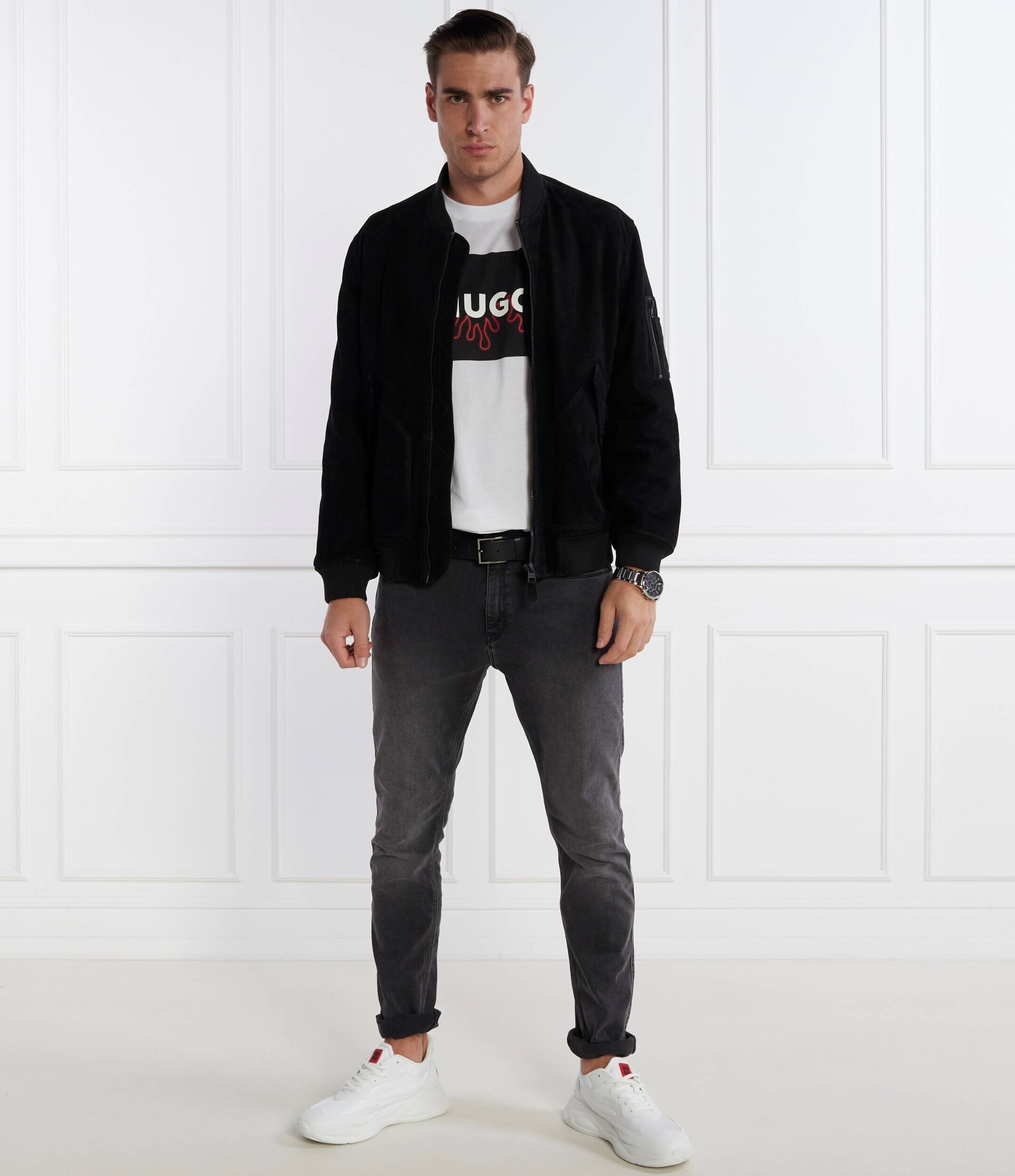 HUGO Geacă bomber Leato | regular fit | piele întoarsă