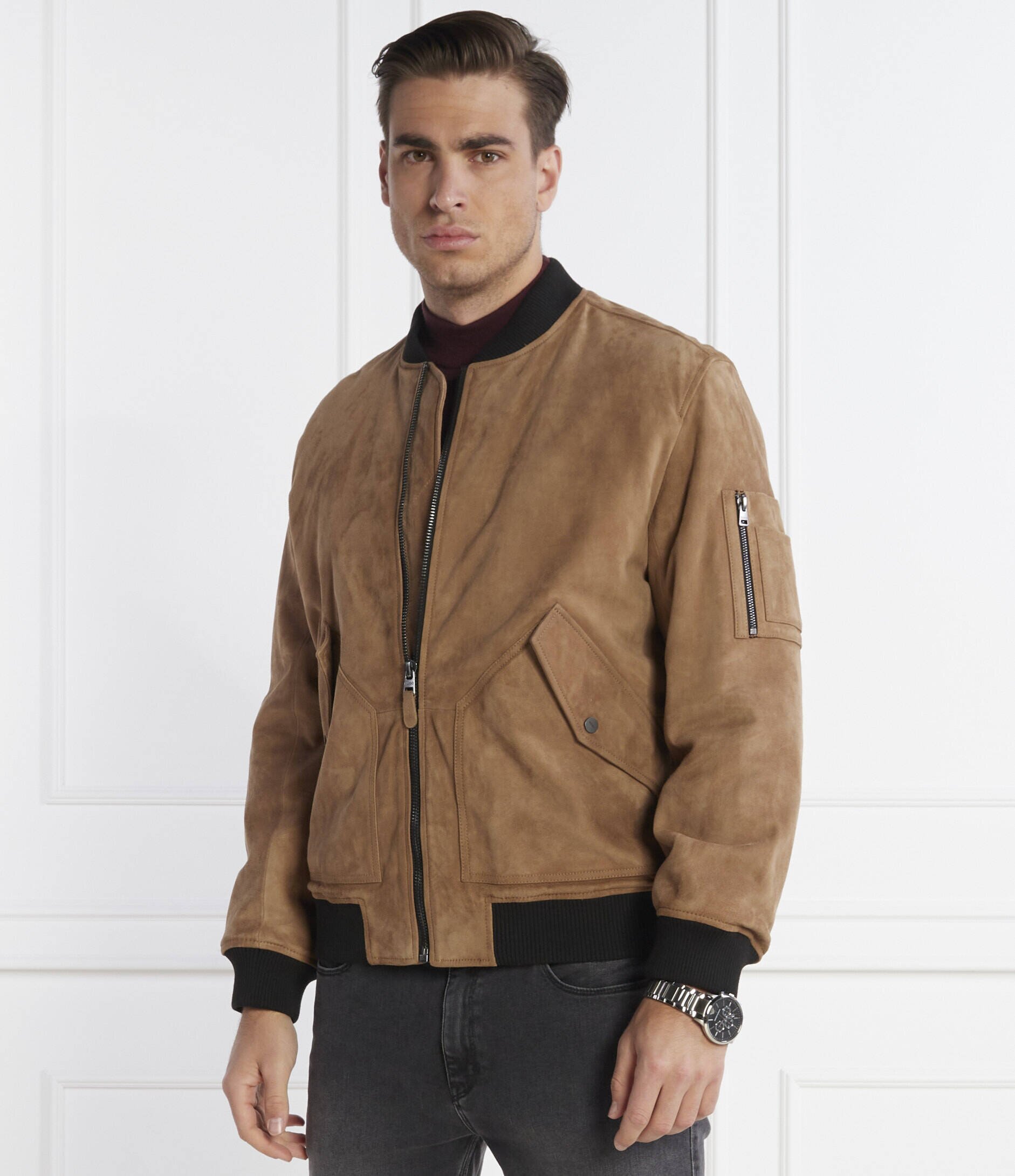 HUGO Geacă bomber Leato | regular fit | piele întoarsă