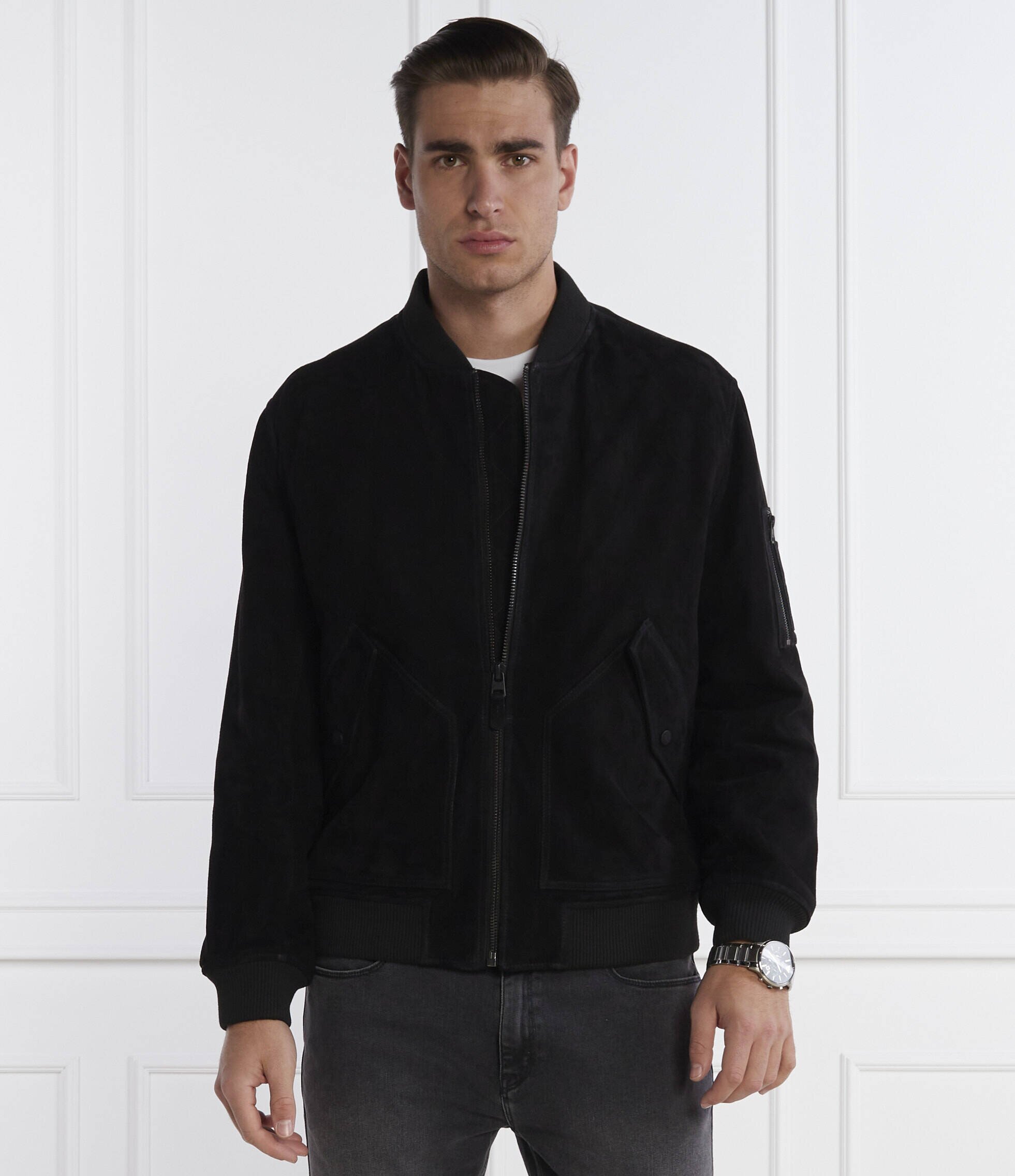 HUGO Geacă bomber Leato | regular fit | piele întoarsă